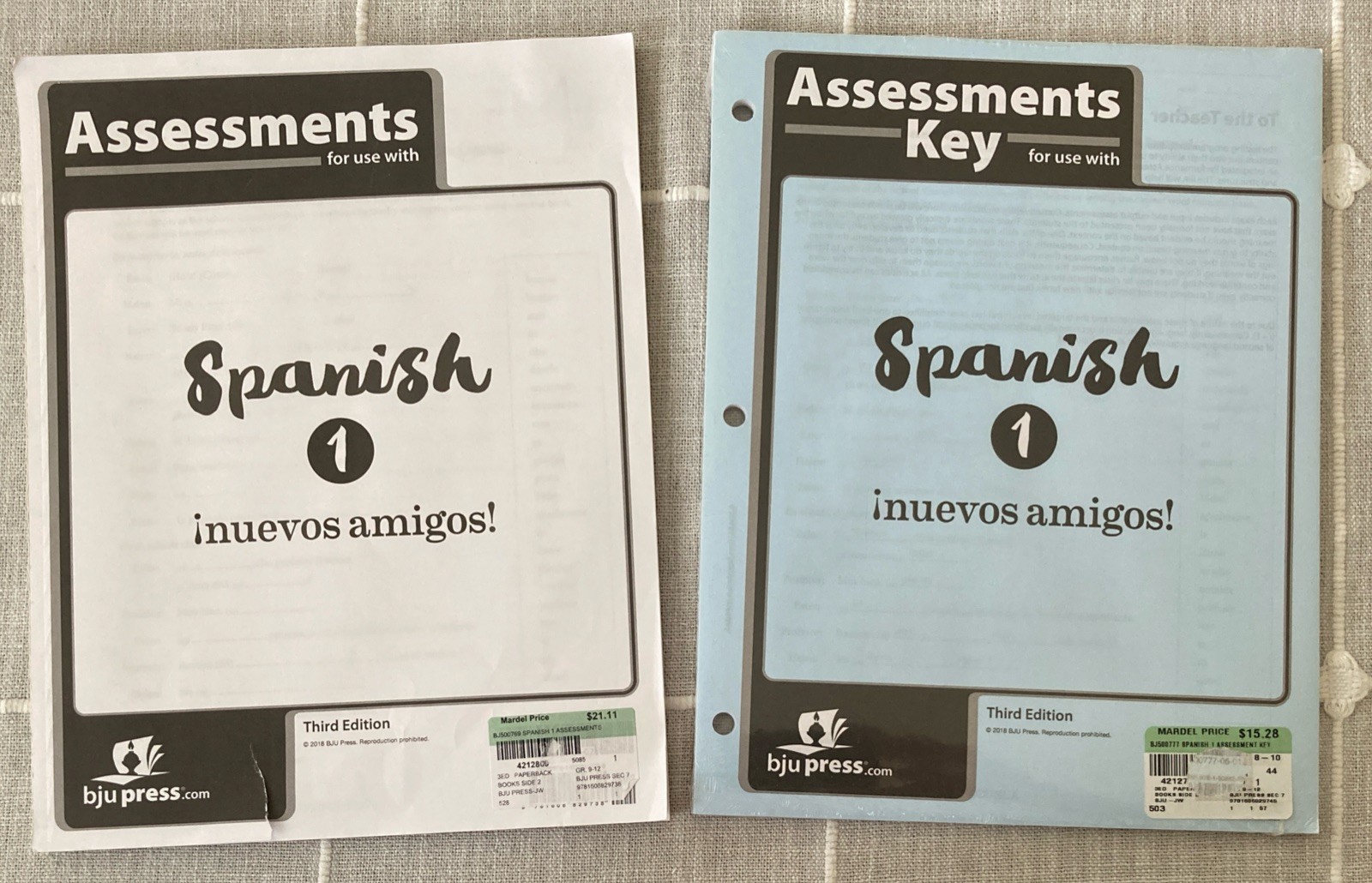 BJU SPANISH 1 STUDENT ASSESSMENTS tests 500769 & ANSWER KEY 500777 3rd edition