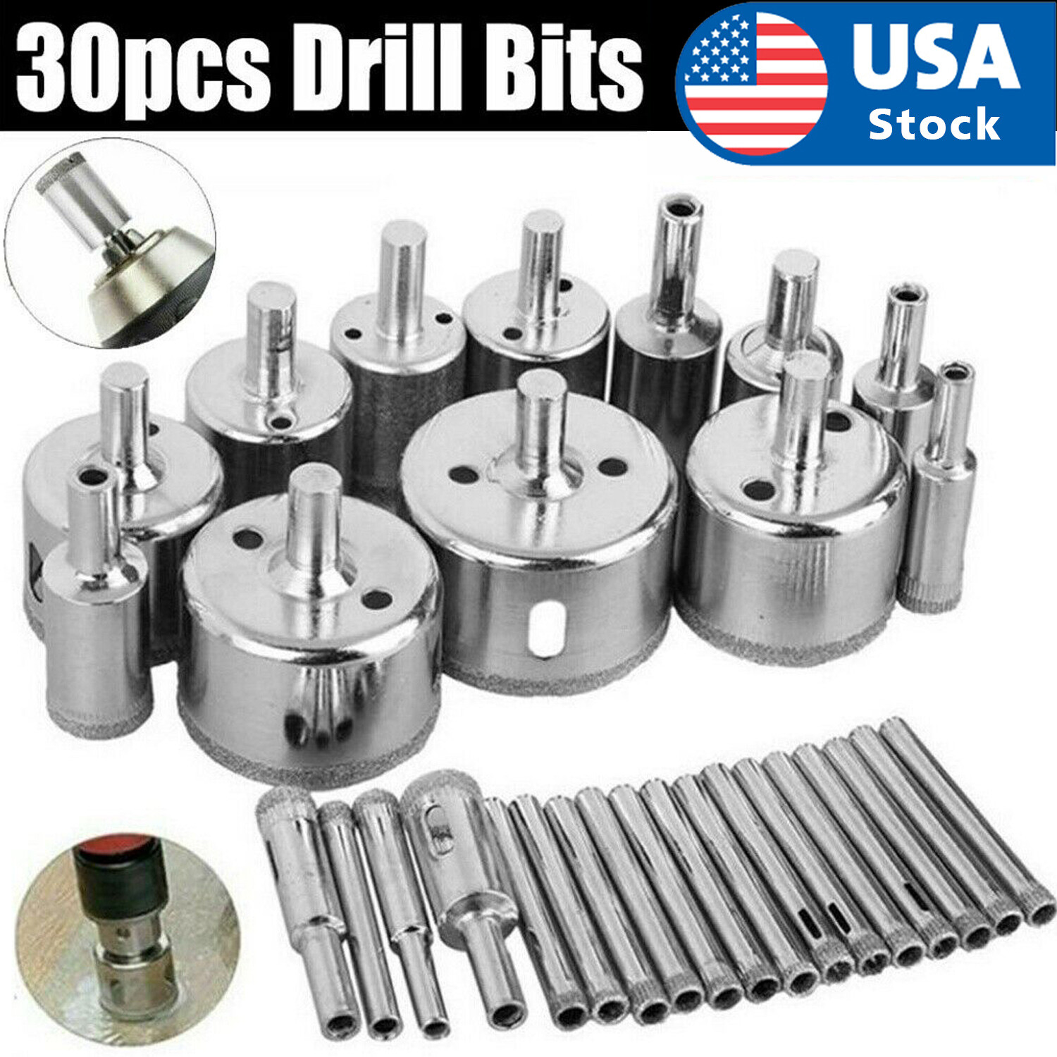 30pcs Diamond Hole Saw Drill Bit Set Maker Cutter Glass Ceramic Tile Porcelain
