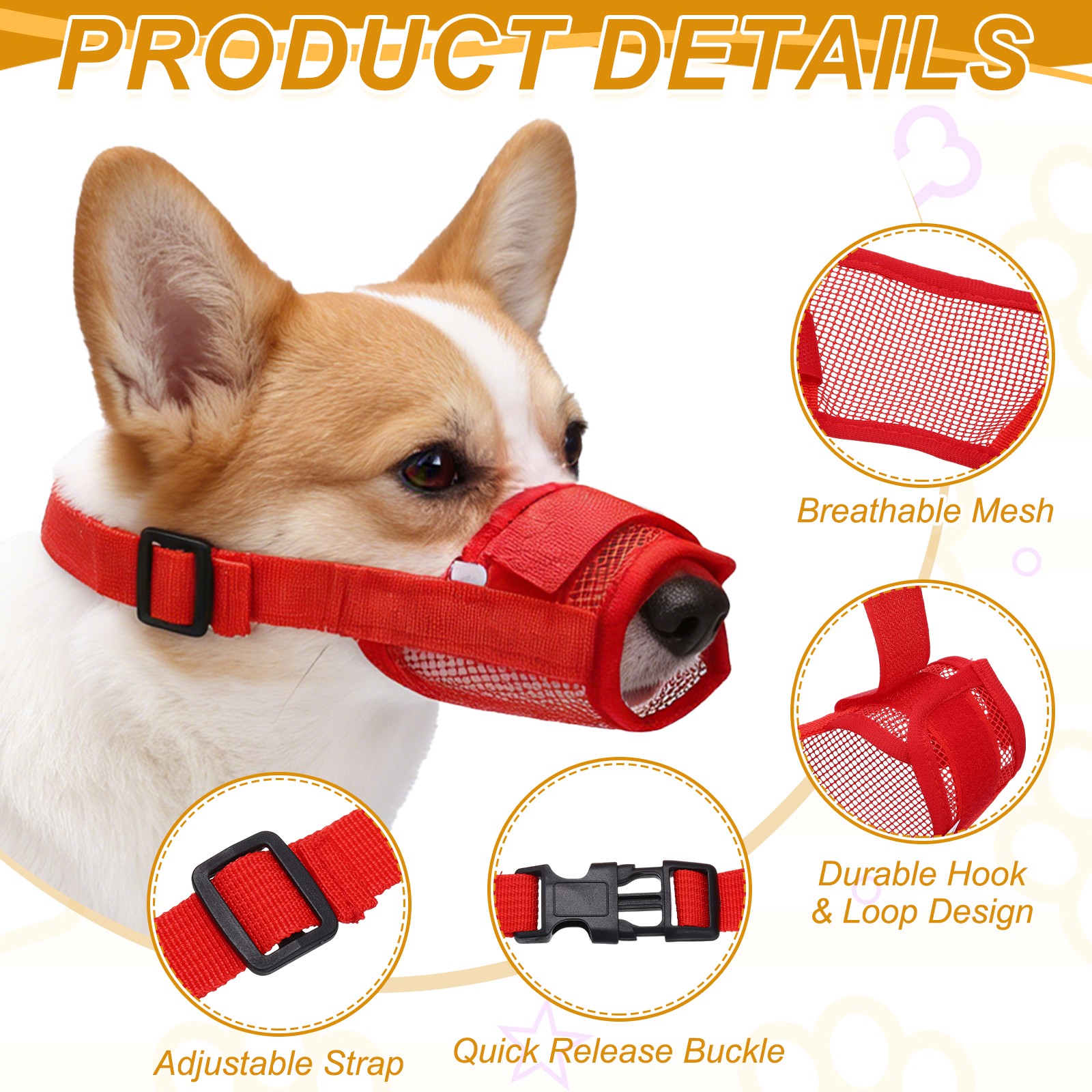 Dog Muzzle, Soft Mesh Muzzle Mouth Guard Cover(Red, L)