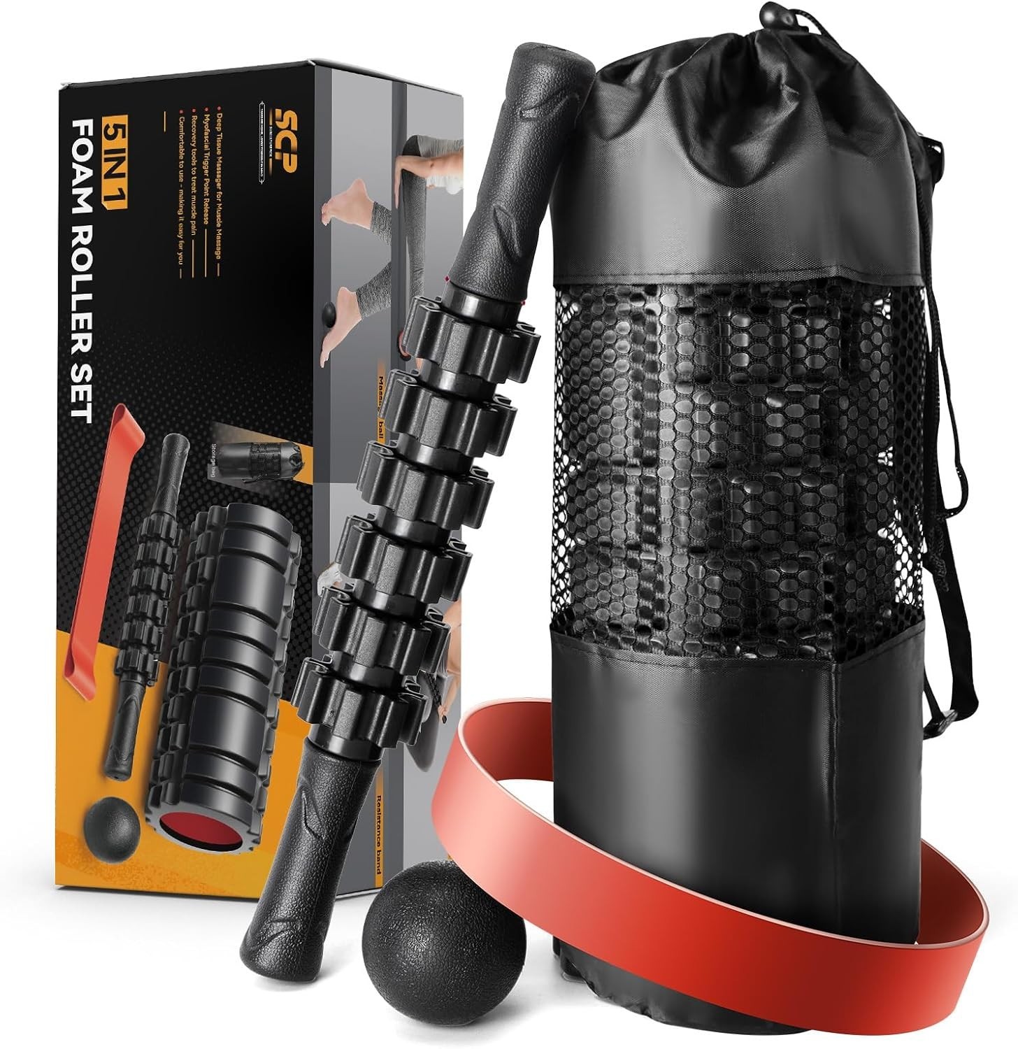 5 in 1 Foam Roller Set Deep Tissue Massager Muscle Roller Yoga Gym Trigger Point