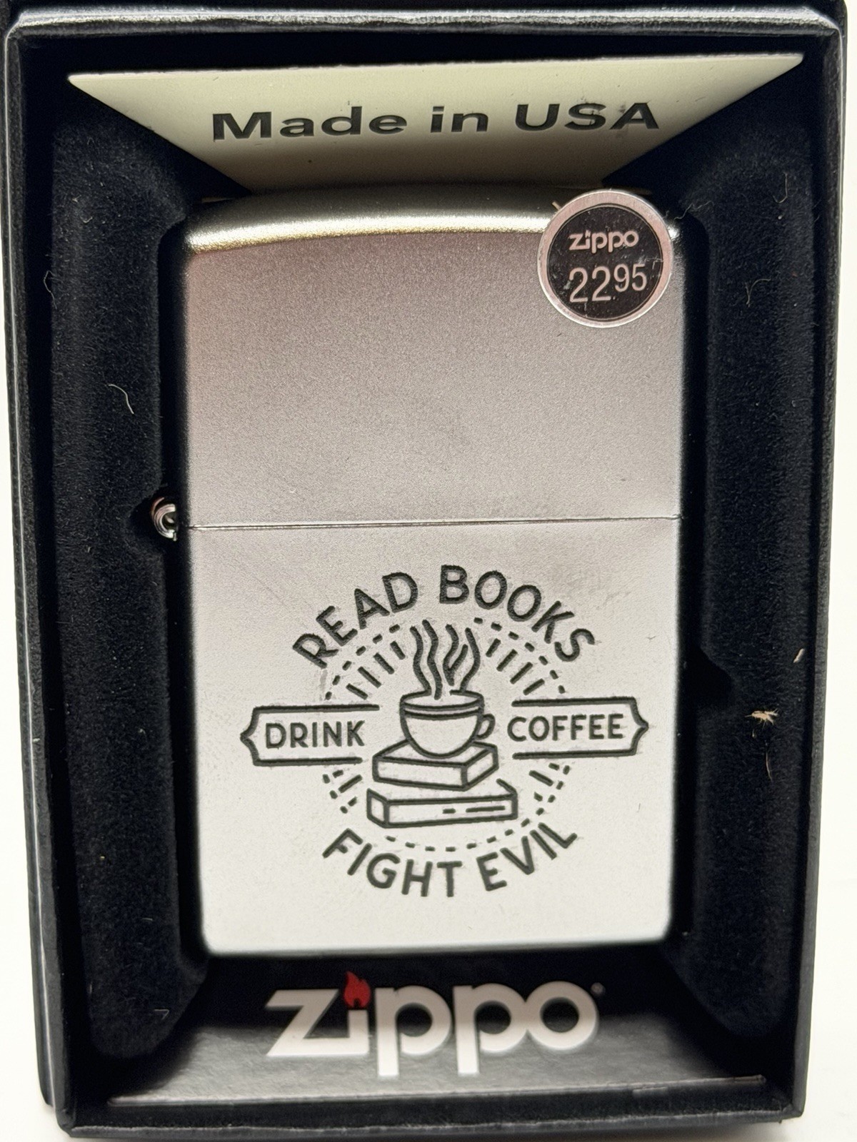 2026 Read Books Drink Coffee Fight Evil Chrome Zippo Lighter New 47459
