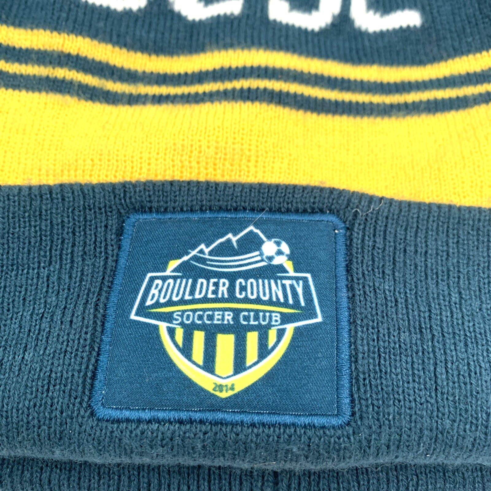 Boulder County Soccer Club Adult Beanie Cuffed Logo Patch Bobble Hat Colorado