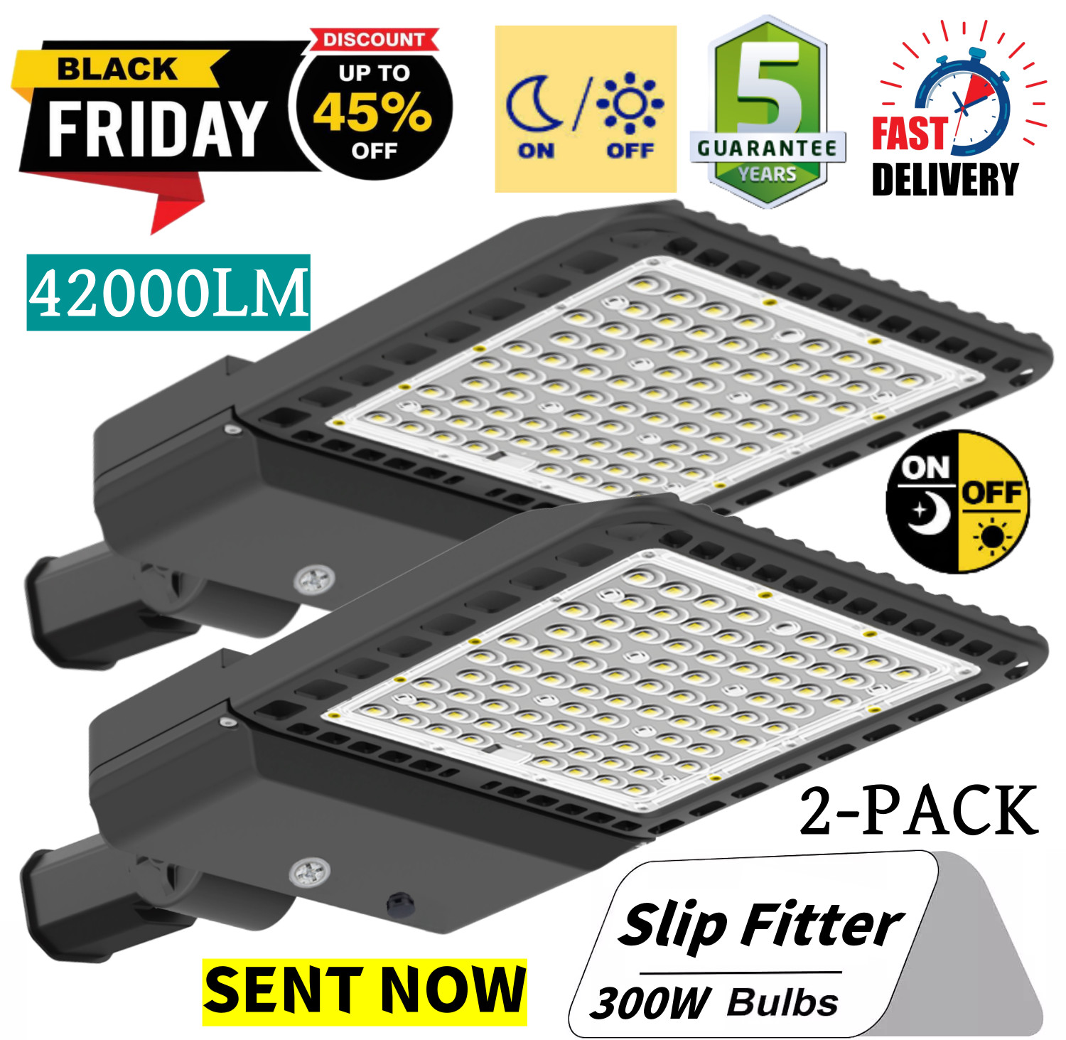 LED Parking Lot Light, 2 Pack 300W LED Shoebox Light with Dusk to Dawn Photocell