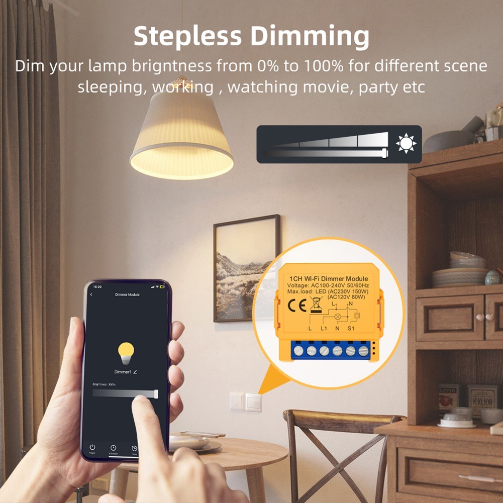 WiFi Smart Dimmer Switch Module Voice Control 12 Gang Remote App Control