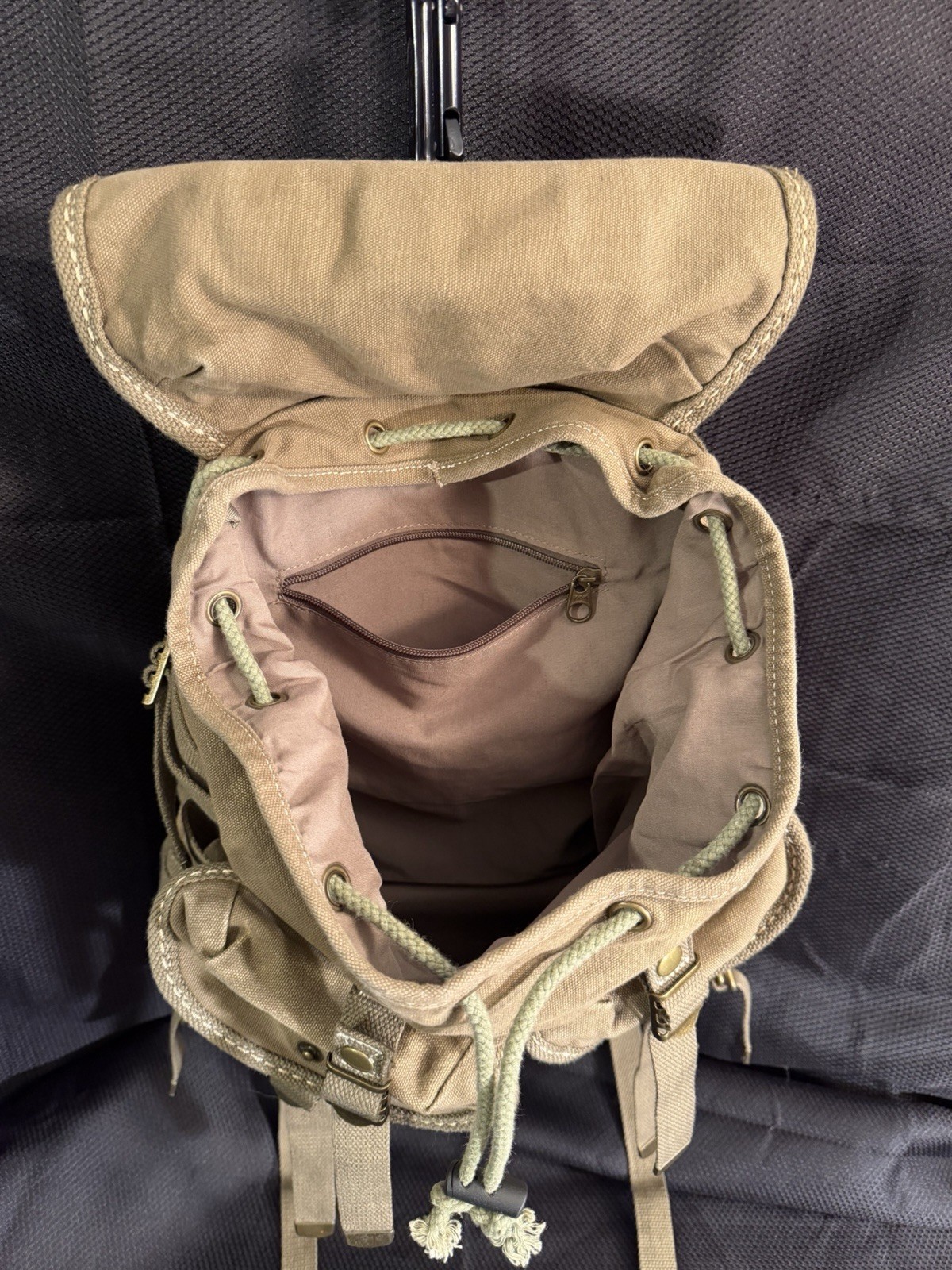 Military Canvas Ruck Backpack | Multiple Pockets | Adjustable Straps | Tan | New