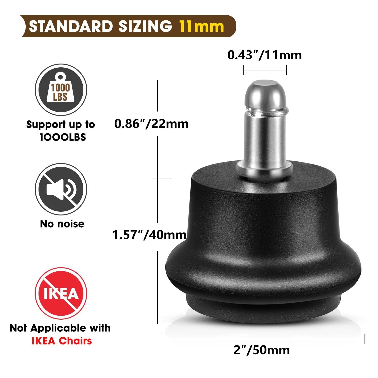 Bell Glides Replacement Office Chair or Stool Swivel Caster Wheels to black