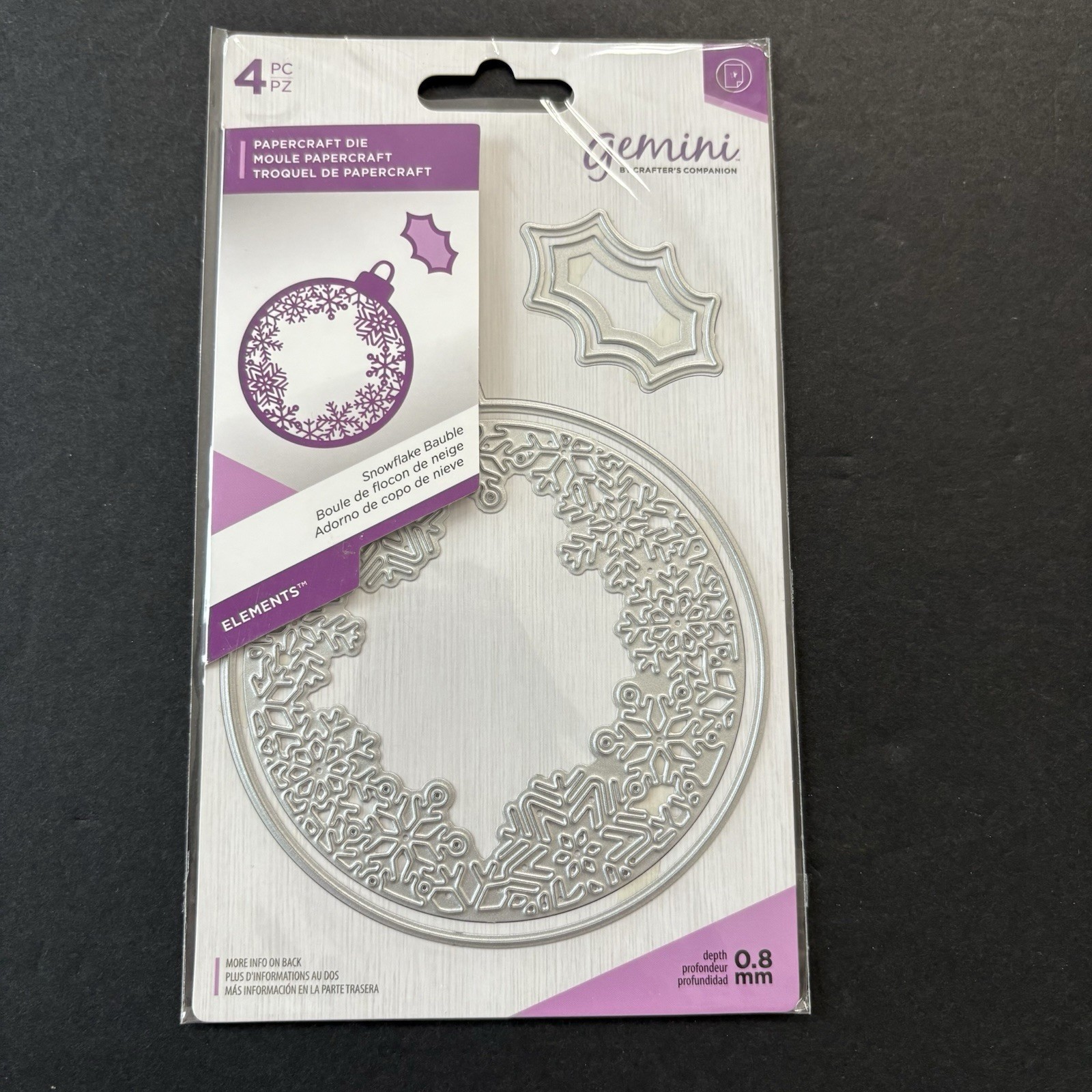 Gemini Snowflake Bauble Ornament Holiday 4in Holly Leaf New Metal Cutting Die