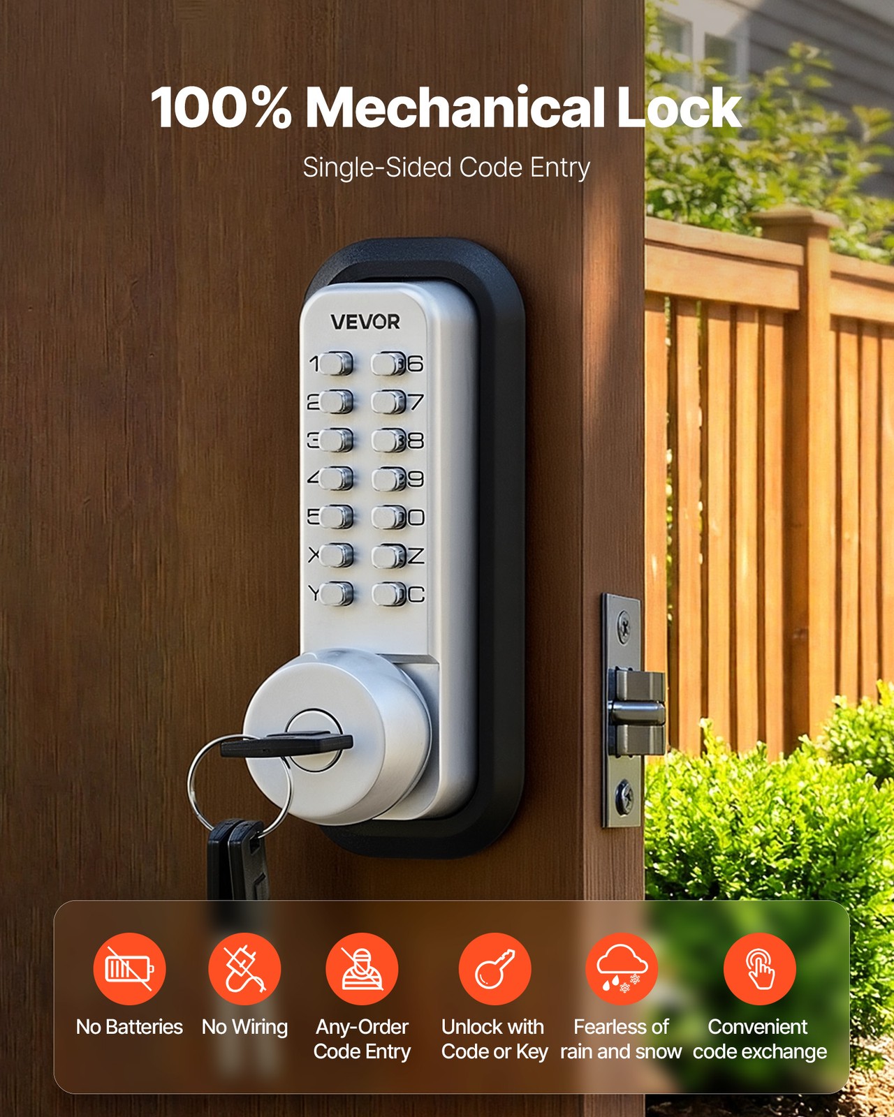 VEVOR Mechanical Keyless Entry Door Lock Keypad Door Knob 4-7 Digits Code Silver