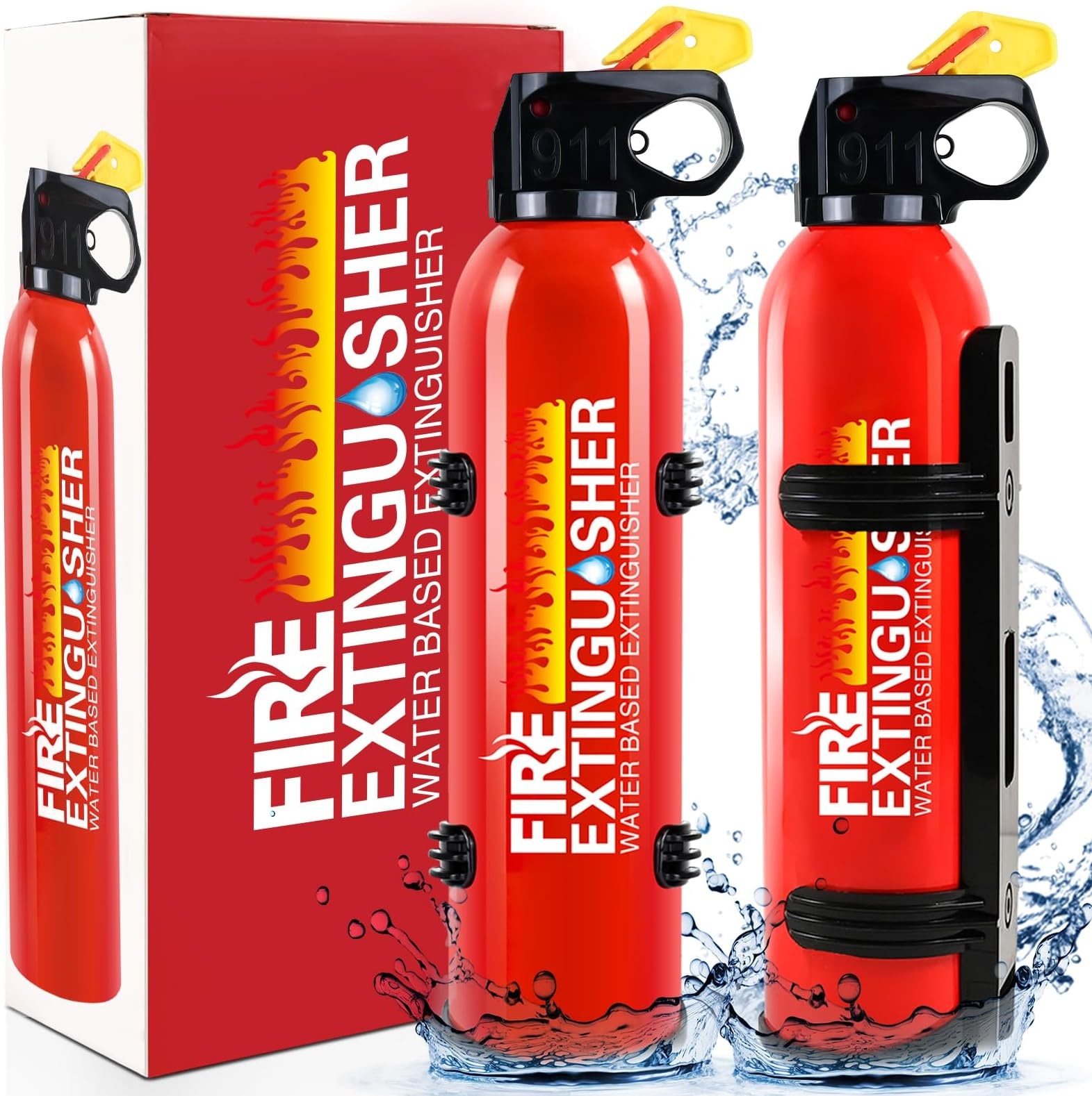 2 Pack Water-Based Fire Extinguishers Class A B C K With Wall Mount | Compact...