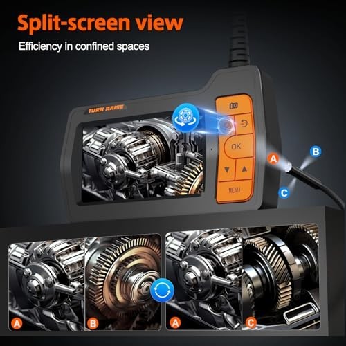 Triple Lens Drain Inspection Camera 1080P HD, 5" Split Screen Borescope, 16.5FT