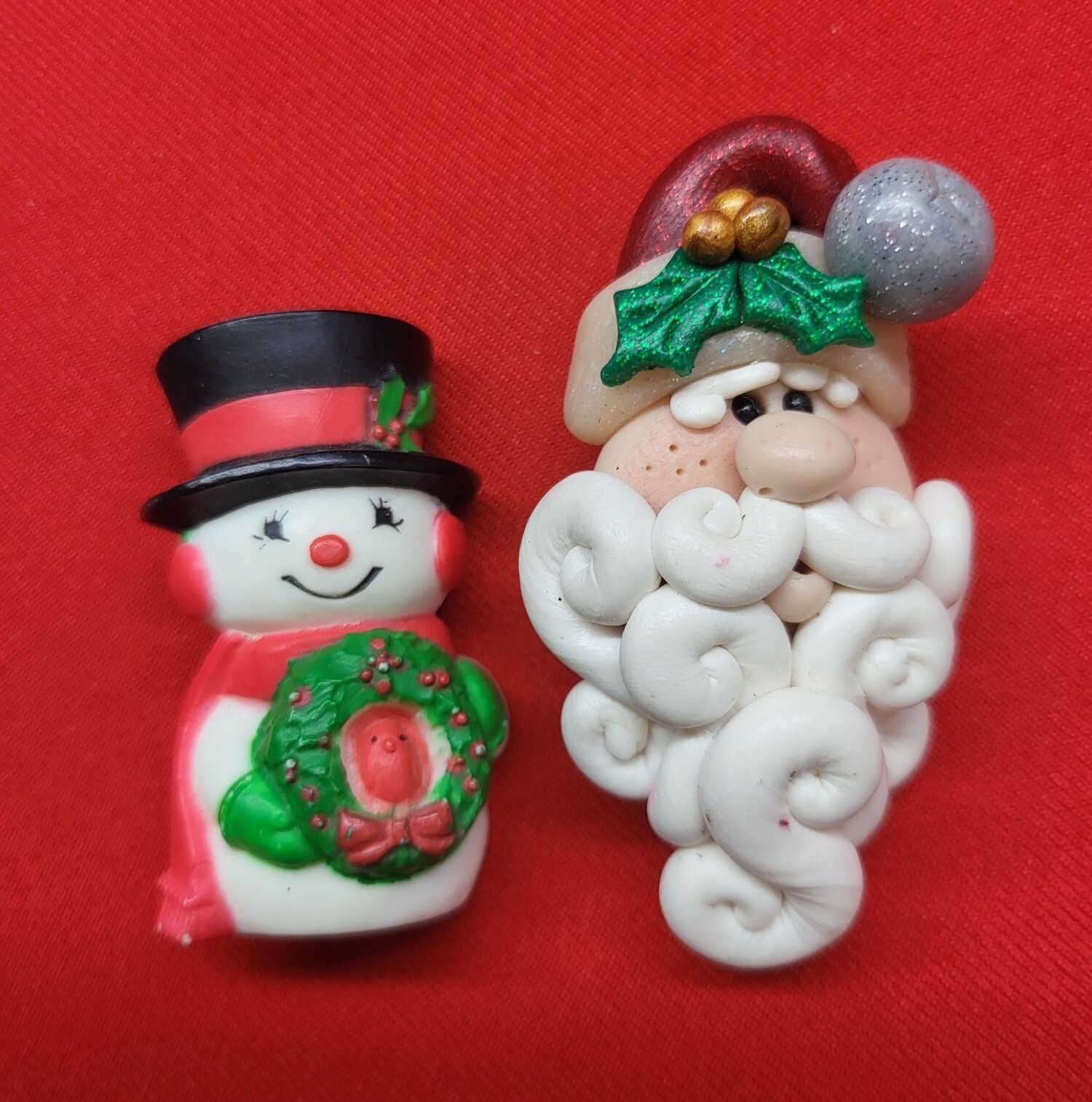 Christmas Pins Brooches  Santa & Frosty the Snowman Pins Set of 2