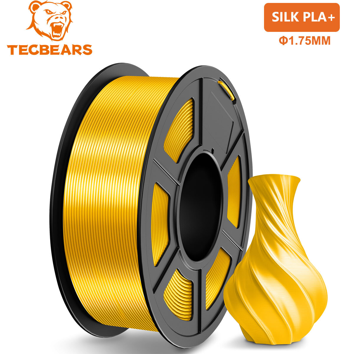TECBEARS PLA+ SILK Filament 3D Printer Consumables 1.75mm 1KG Neatly Light gold