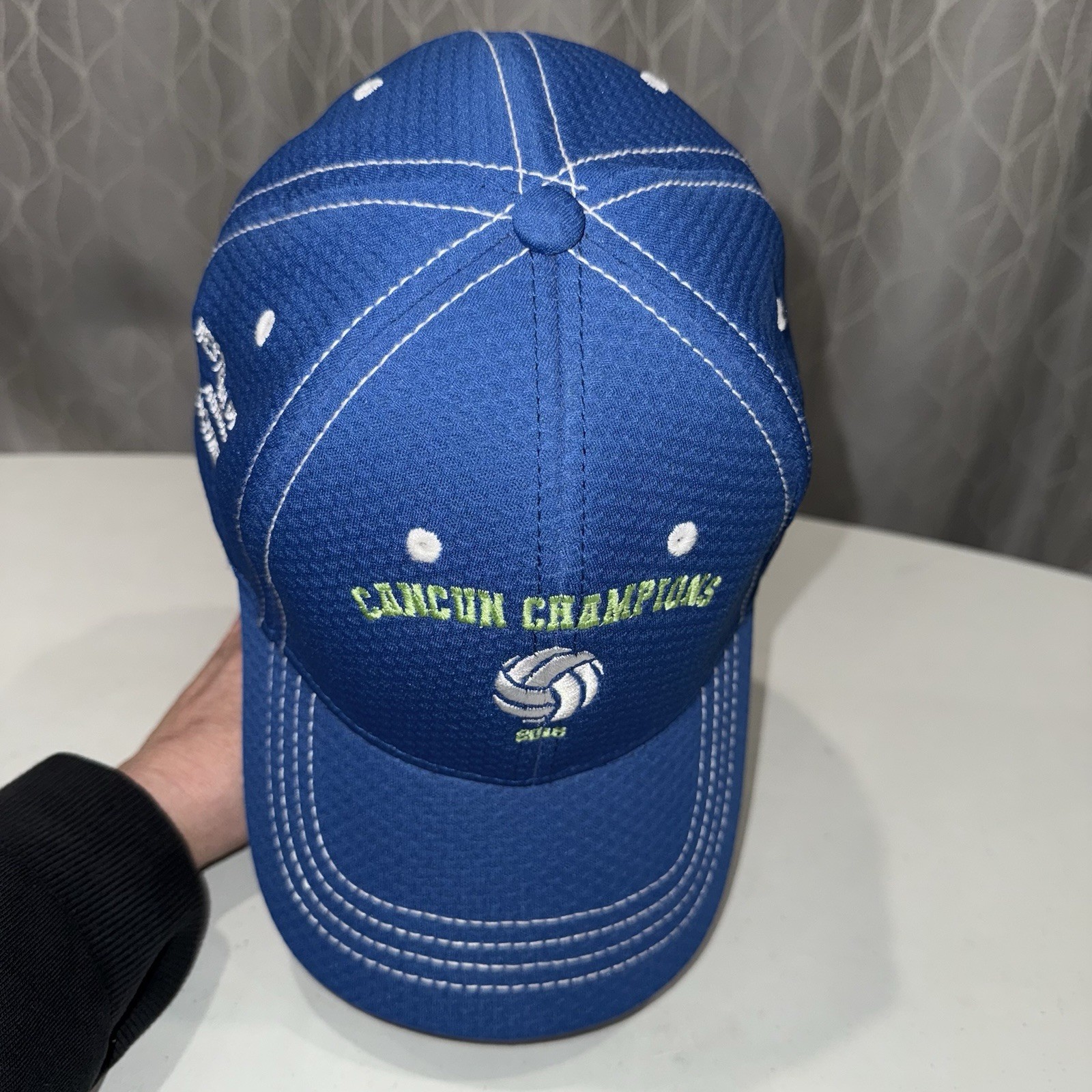 Cancun Champions Volleyball 2018 Lime Green on Royal Blue Hat Cap Hook Loop EUC