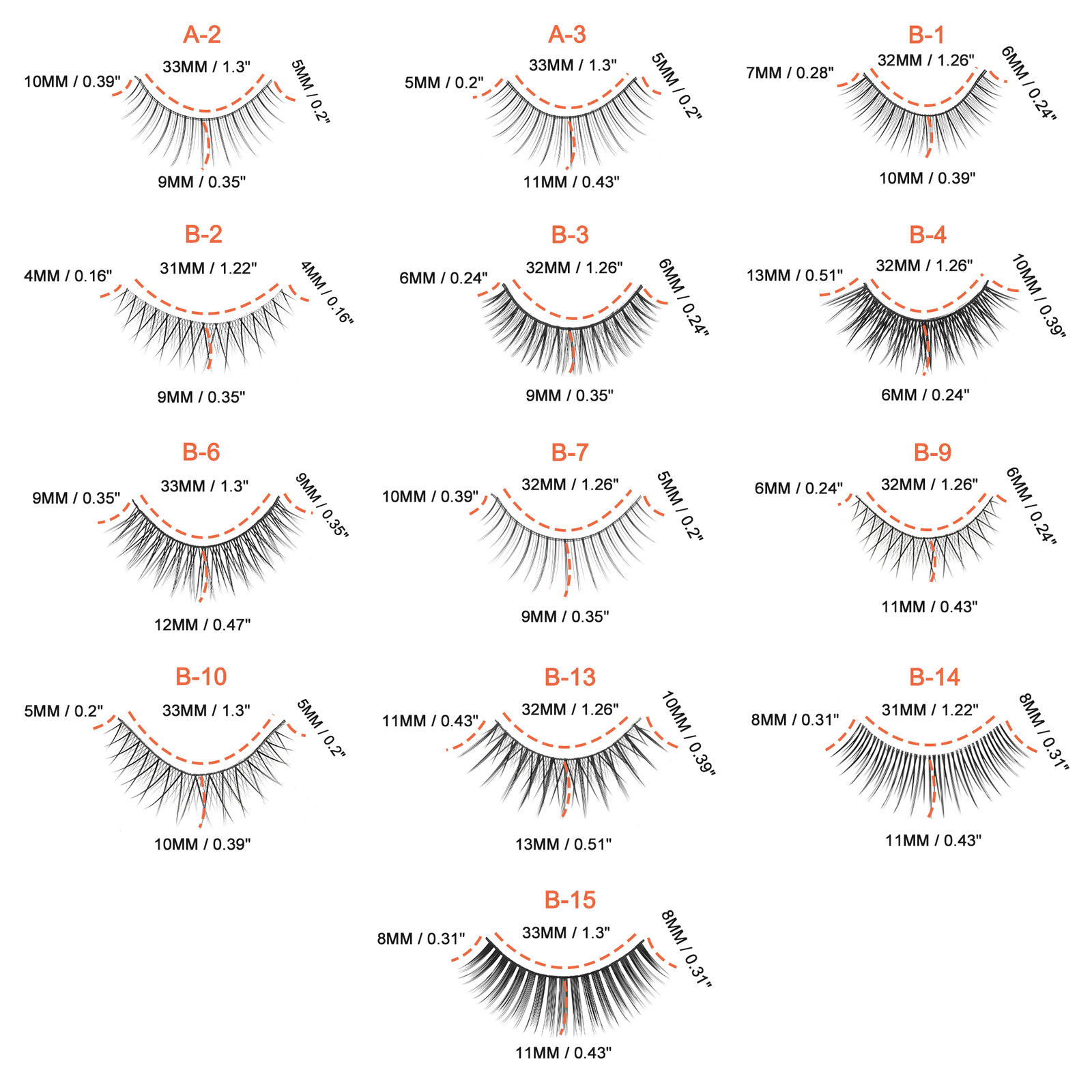 B-13 False Eyelashes for Makeup Black 10 Pair