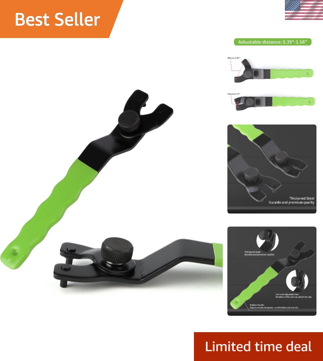 Adjustable Green Pin Wrench for Angle Grinders - Durable Stainless Steel Tool