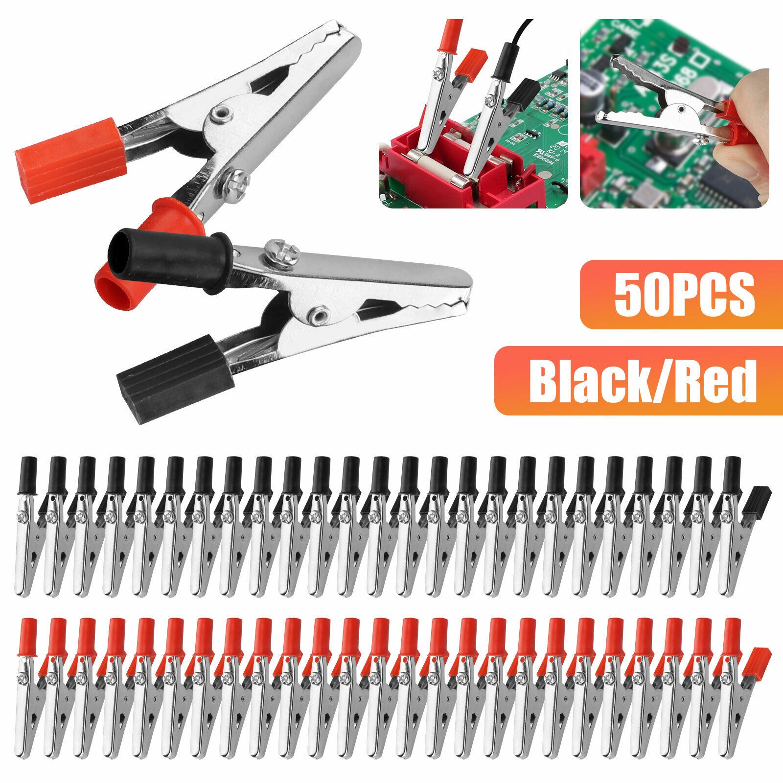 50Pcs Mutilfunction Electrical Test Clamps Metal Alligator Clips Plastic Handle