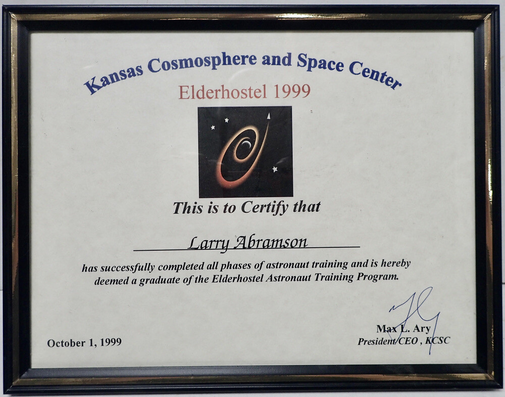 Kansas Cosmosphere & Space Center (2) Astronaut Training Program Certificates