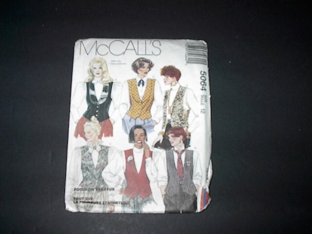 McCall's Pattern 5064 Misses' Set of Semi-Fitted Lined Vests  Six Styles  12  UC