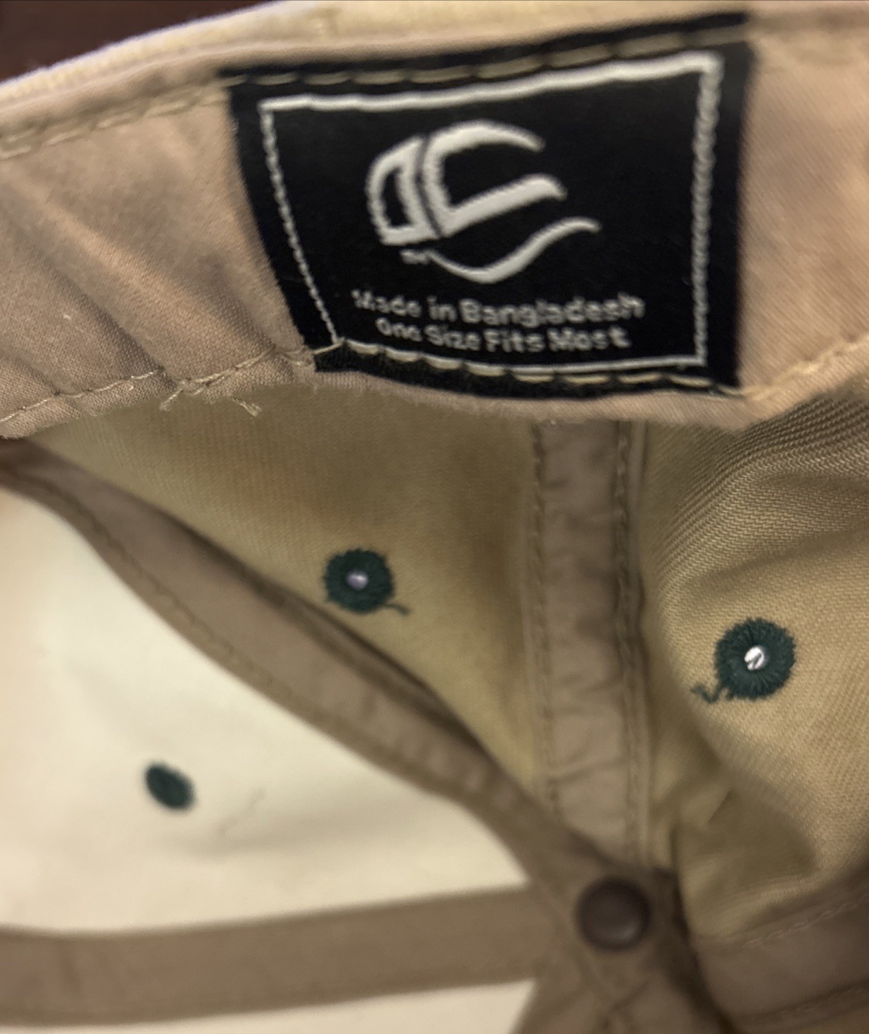 Golf Hat Cap With Beaver Embroidered Khaki With Hook & Loop Strap