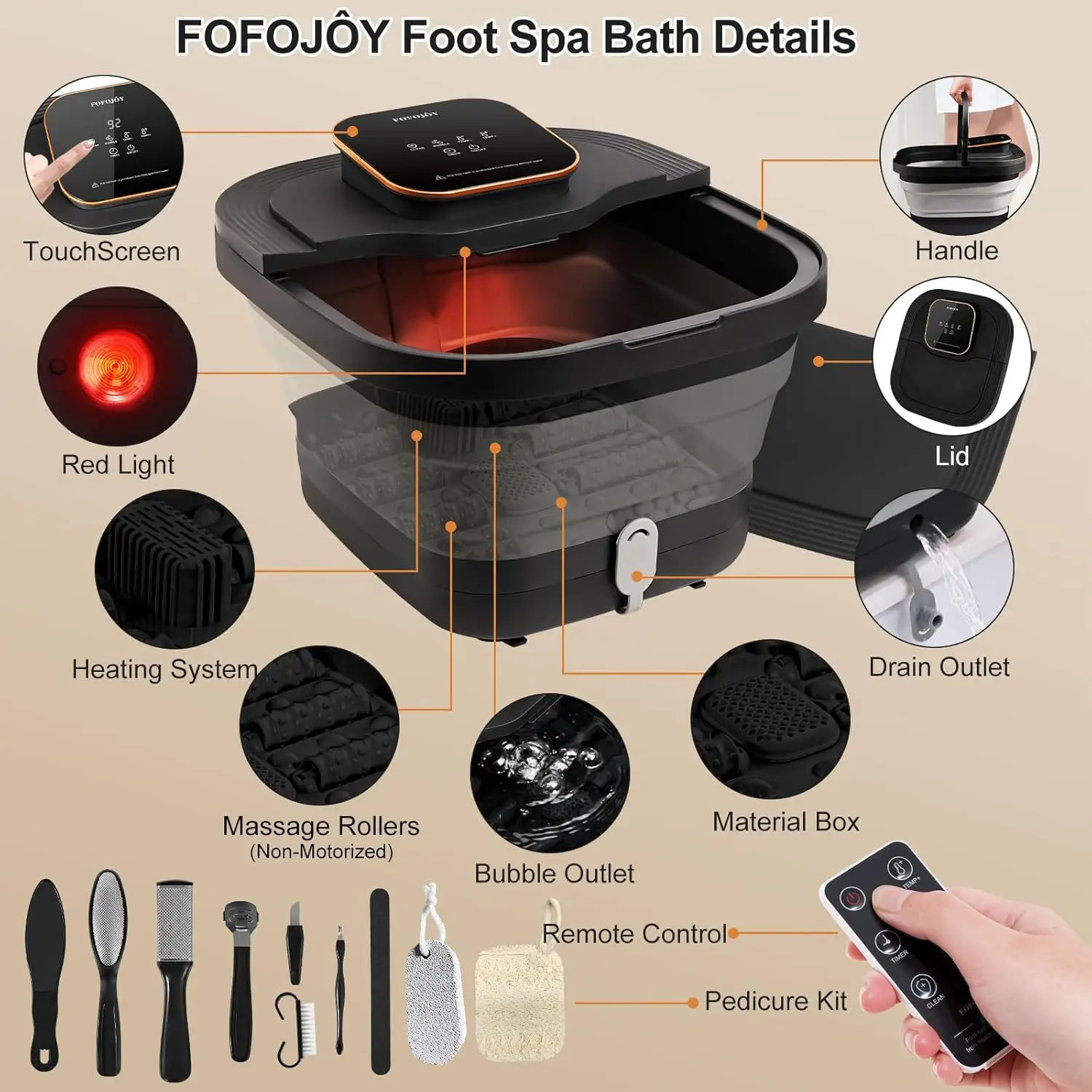 Collapsible Foot Spa with Heat, Massage Roller, Bubbles, Temp Control & Remote🤗