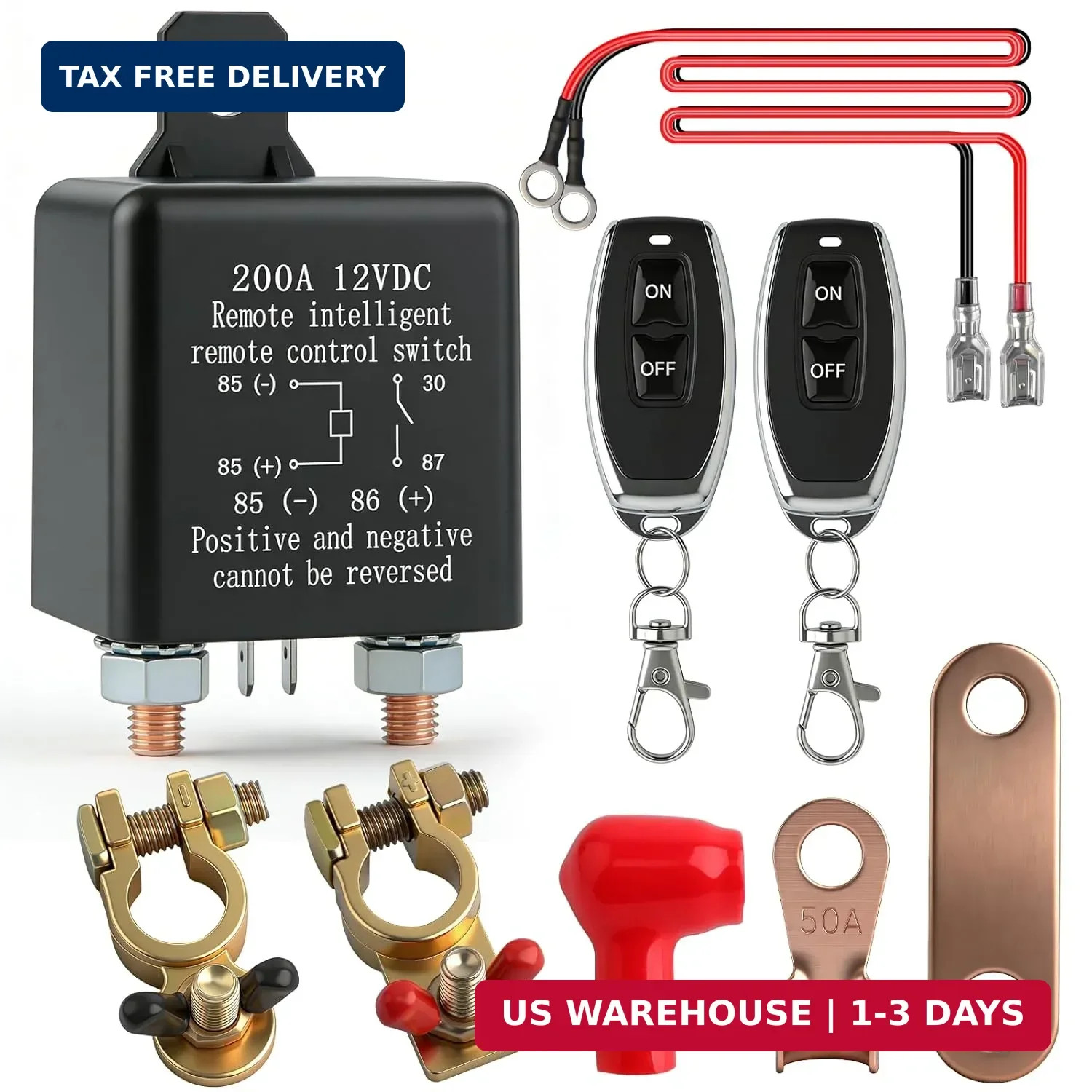 Remote Battery Disconnect Switch 12V, 200A Remote Control Battery Kill Switch, A