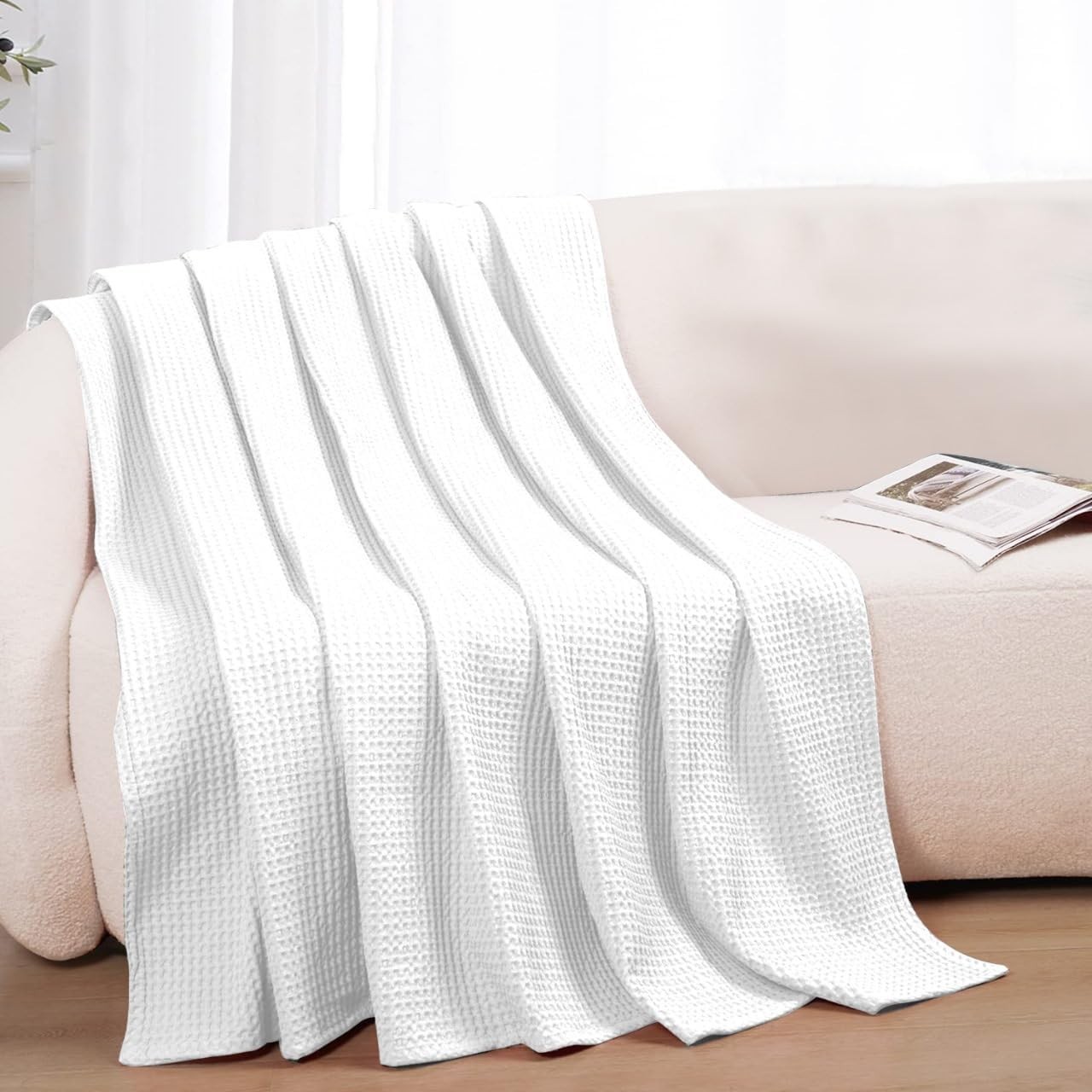 100% Cotton Blankets for Bed Waffle Weave Blanket Breathable Soft Woven 50x60