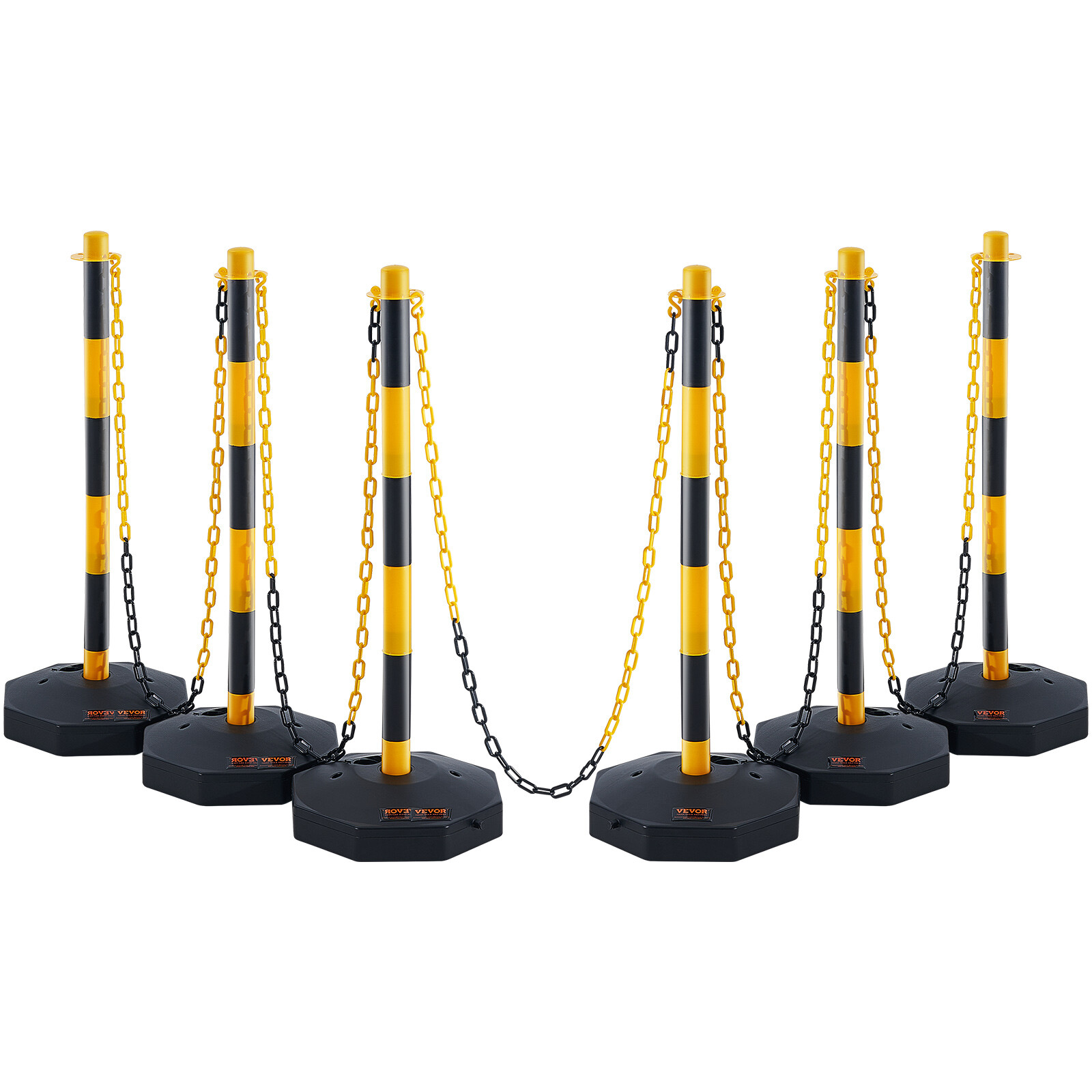VEVOR 6PCs Traffic Delineator Post Cones with Fillable Base 8FT Chain Adjustable