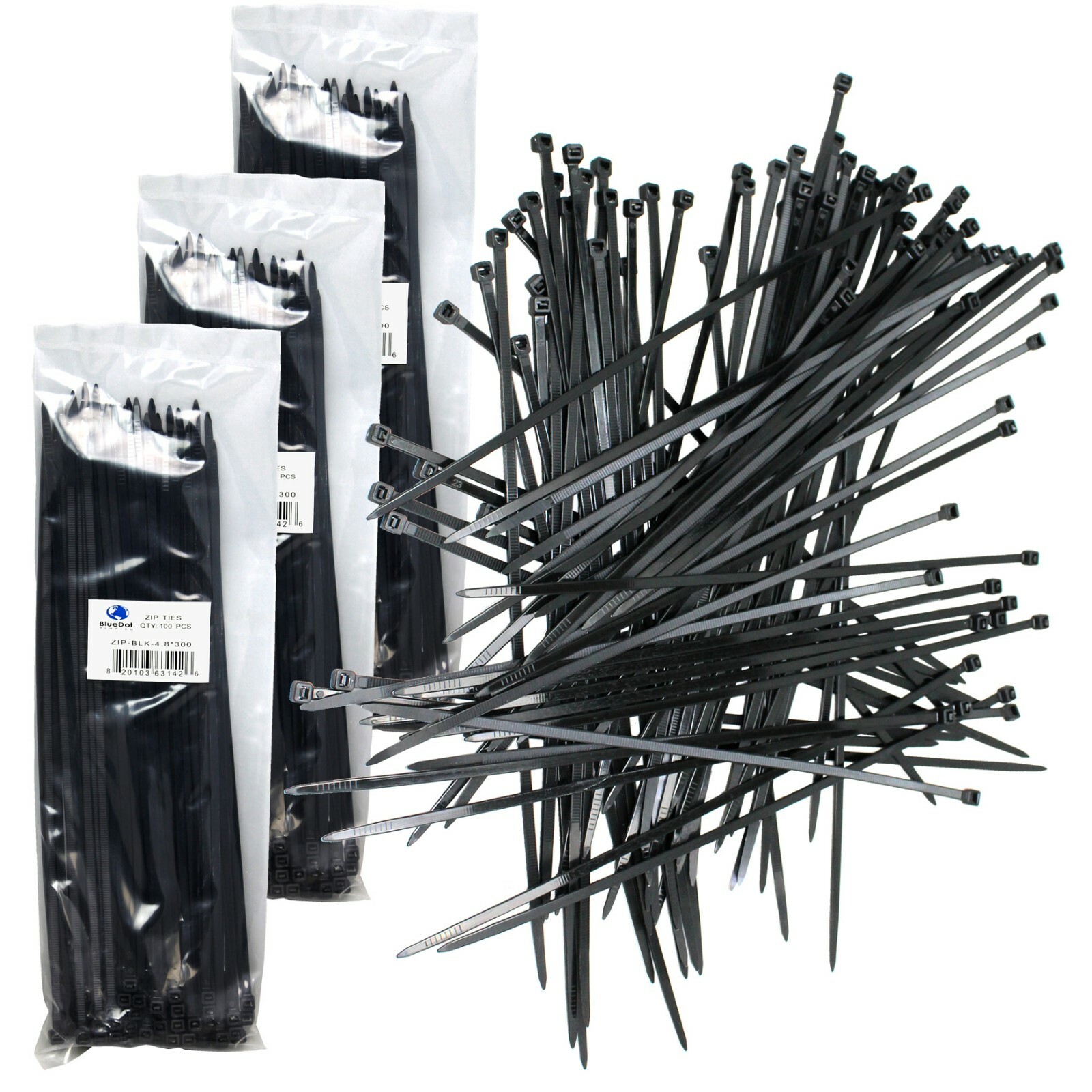 300 PCS BLACK 12" inch Network Cable Cord Wire Tie Strap 52 Lb Zip Nylon USA