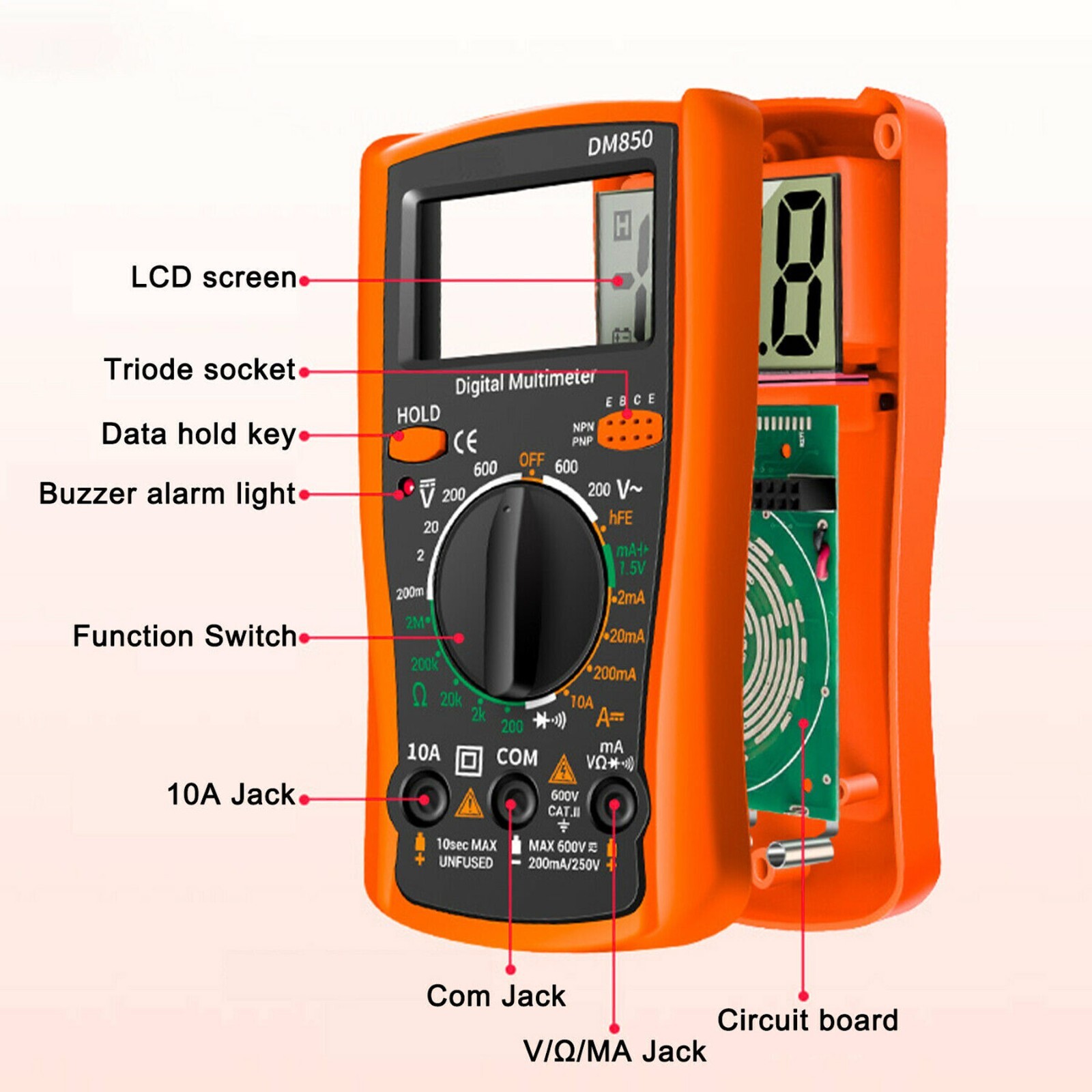 LCD Digital Multimeter Voltmeter Ammeter Ohmmeter Volt AC DC Tester Leads Meter