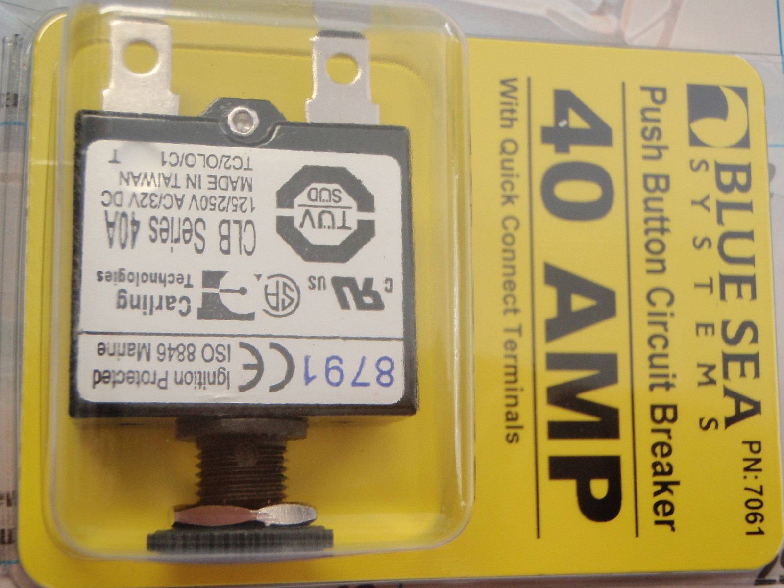 CIRCUIT BREAKER BLUE SEA PUSH TO RESET 661-7061 40 AMP 12V CLB 8791 SERIES