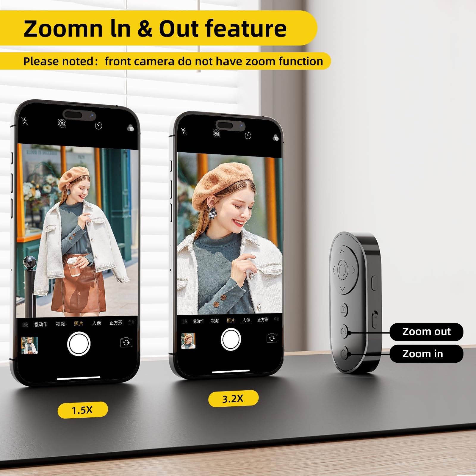 Bluetooth Camera Remote Shutter with Zoom and Front/Rear Camera Switch for Ph