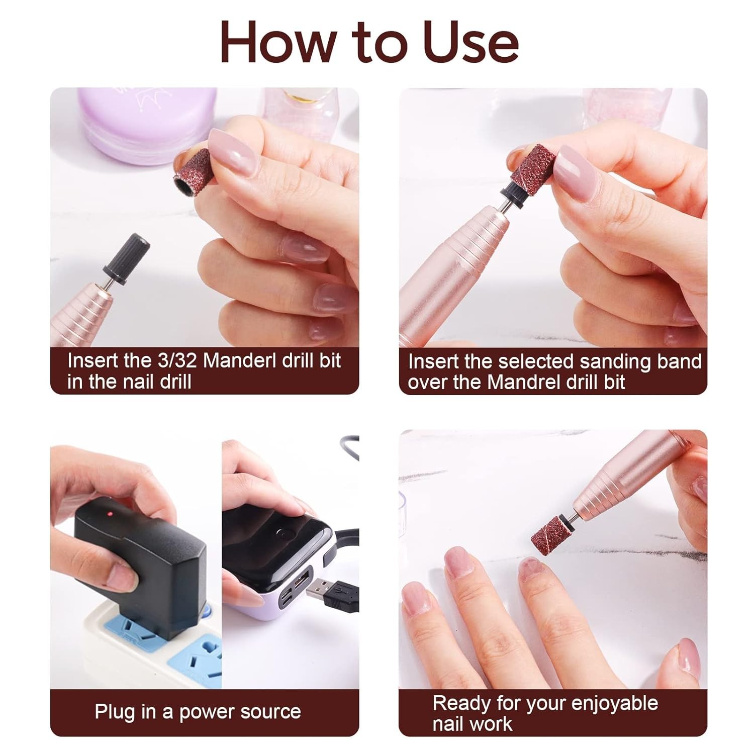 Durable Nail Sanding Bands with 3/32" Bits - Perfect for Beginners & Pros