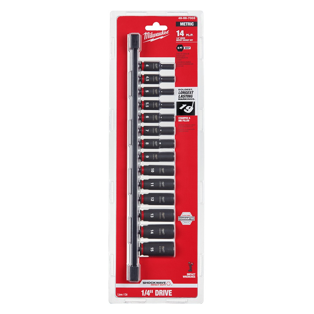 Milwaukee 49-66-7003 14PC SHOCKWAVE Impact Duty 1/4" Drive Metric 6Pt Socket Set