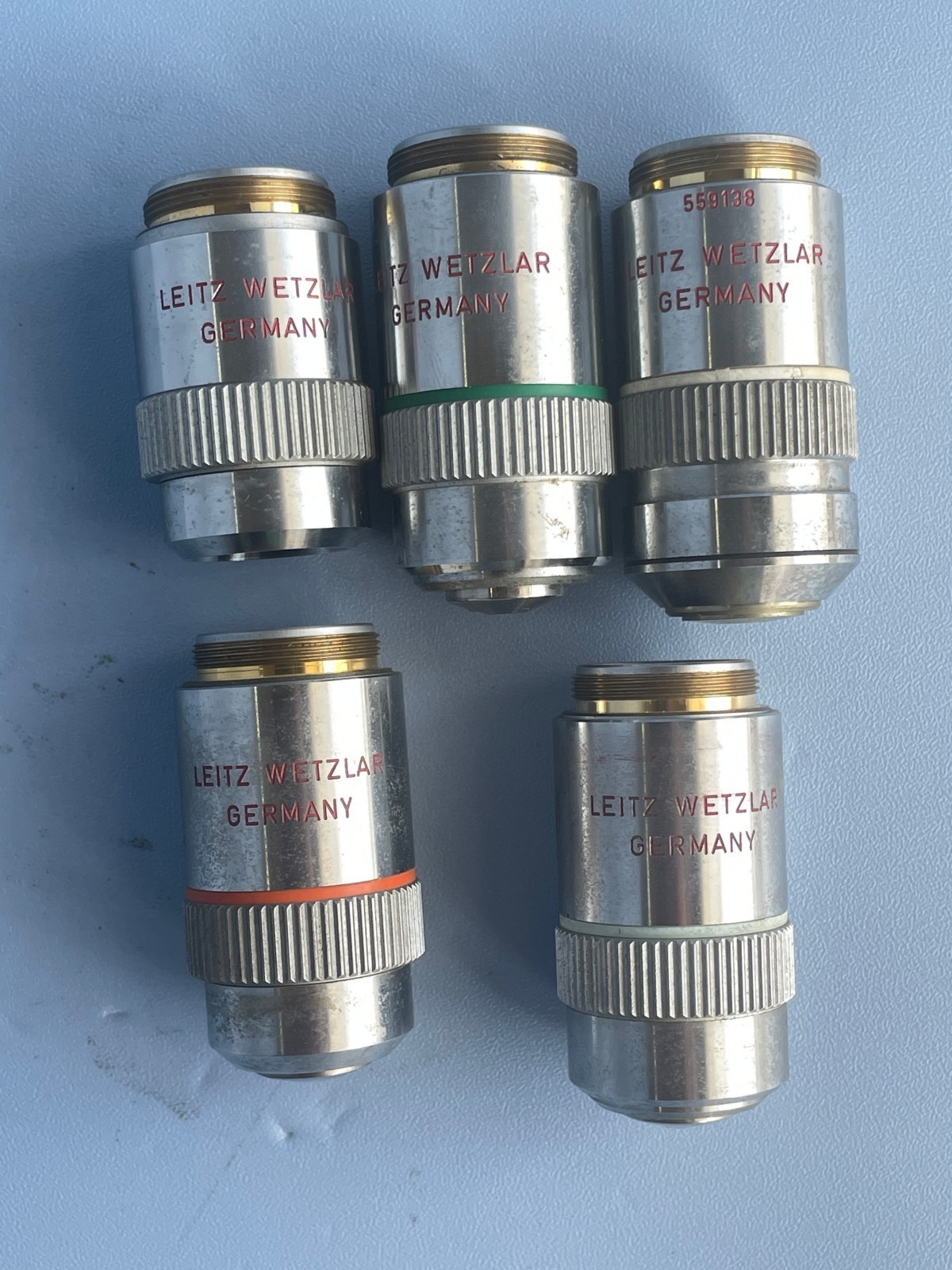 LEITZ/LEICA Microscope objective lens set NPL FLUOTAR P 2.5/6.3/16/25/100
