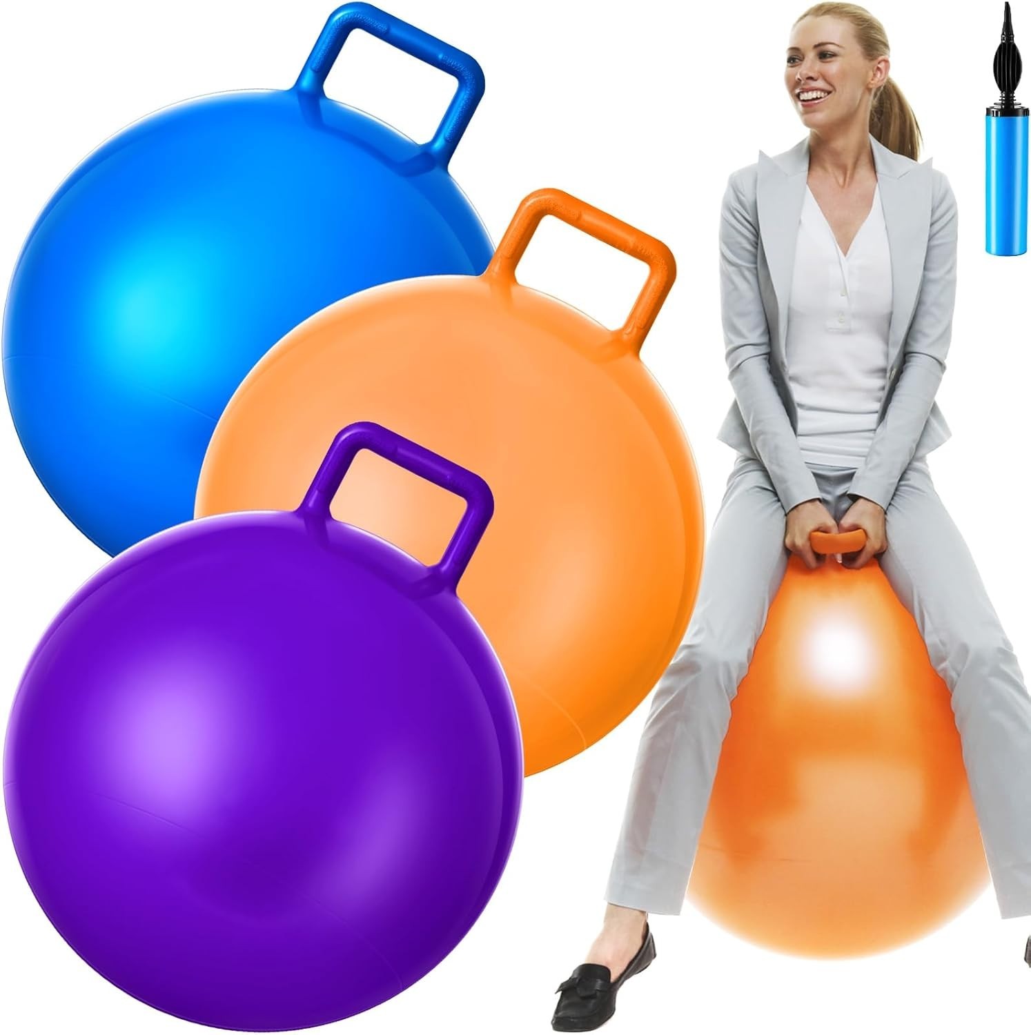3 Pcs 29 Inch Bouncing Ball with Handle, Outdoors Hopper Jumping Hopping Ball an