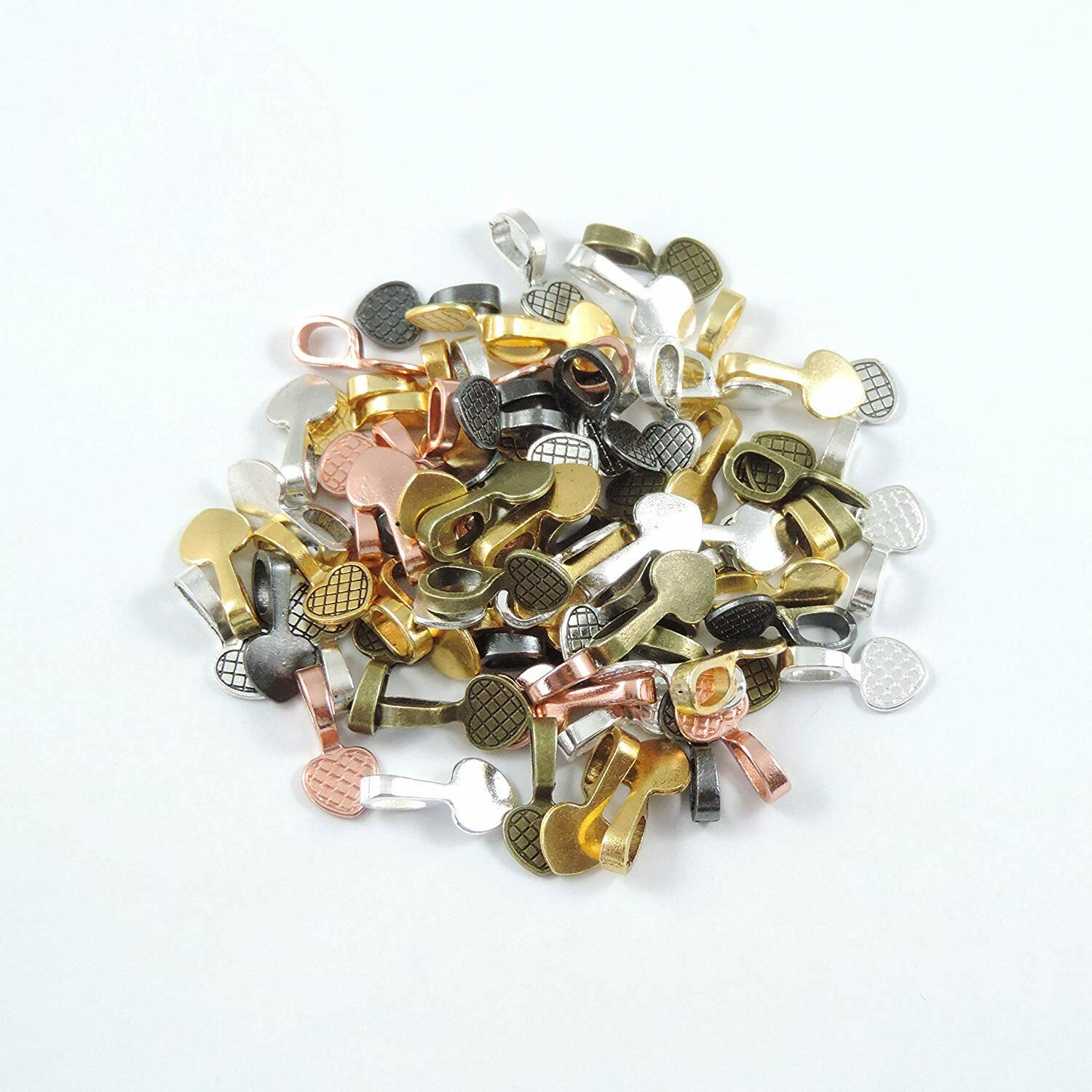 10 Jewelry Bails Heart Shaped Antiqued Small Pendant Hangers Glue On Mixed Lot