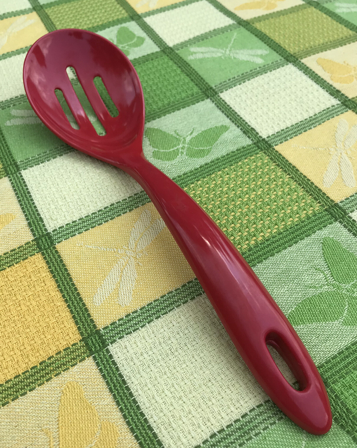 Vintage Melamine Red Slotted Spoon Serving Hard Plastic 12”