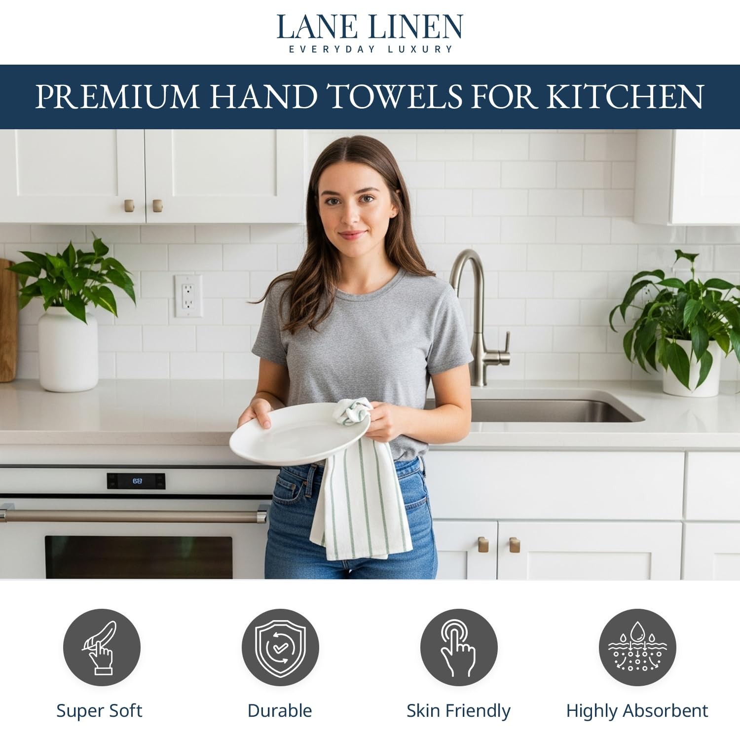 Cotton Kitchen Towels Set, 6Pack – Absorbent, QuickDrying Dish Towels, 18" x ...