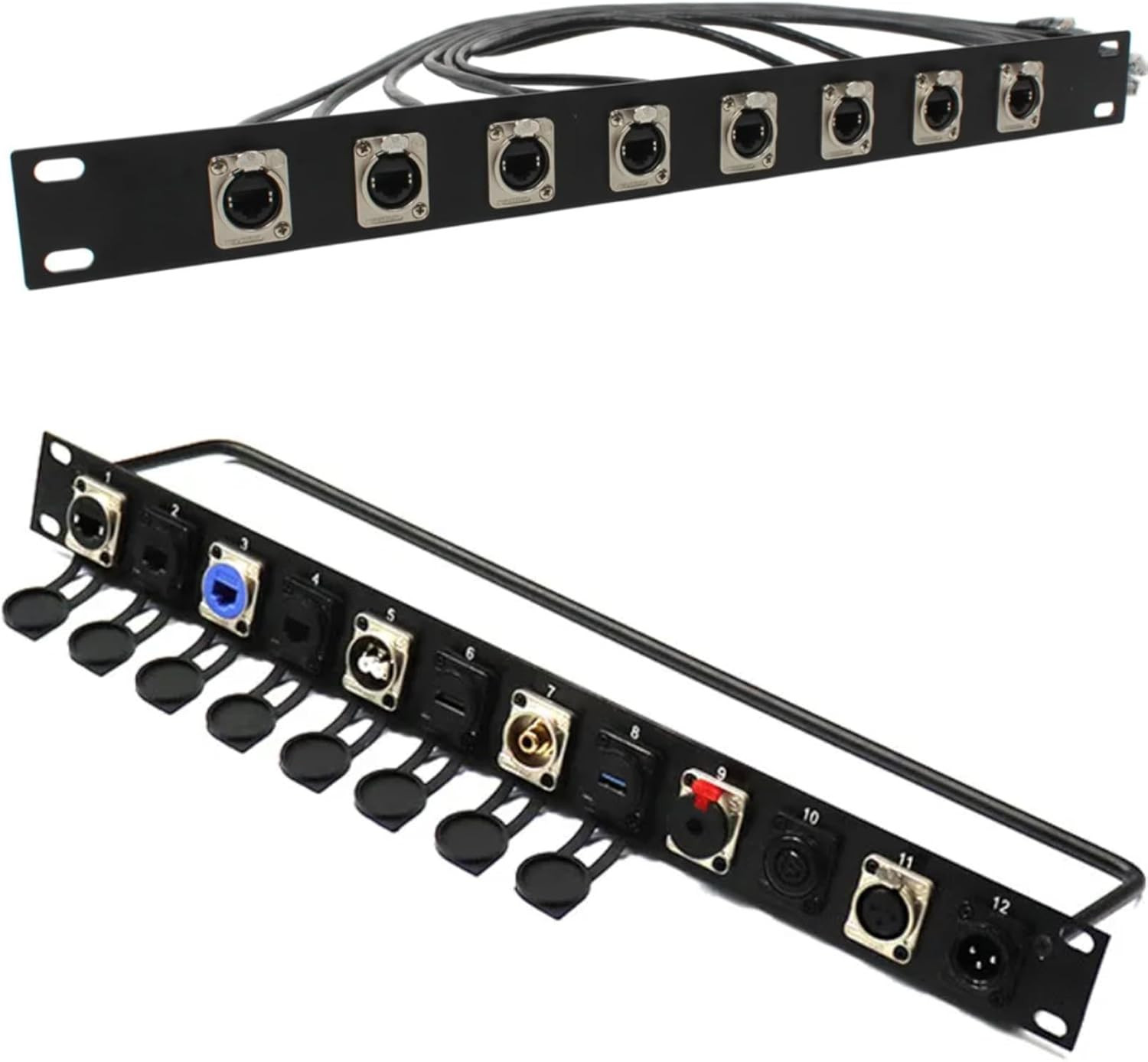 1U8D XLR HDMI Audio Rack Mount Panel for 19" Studio Equipment Enclosure