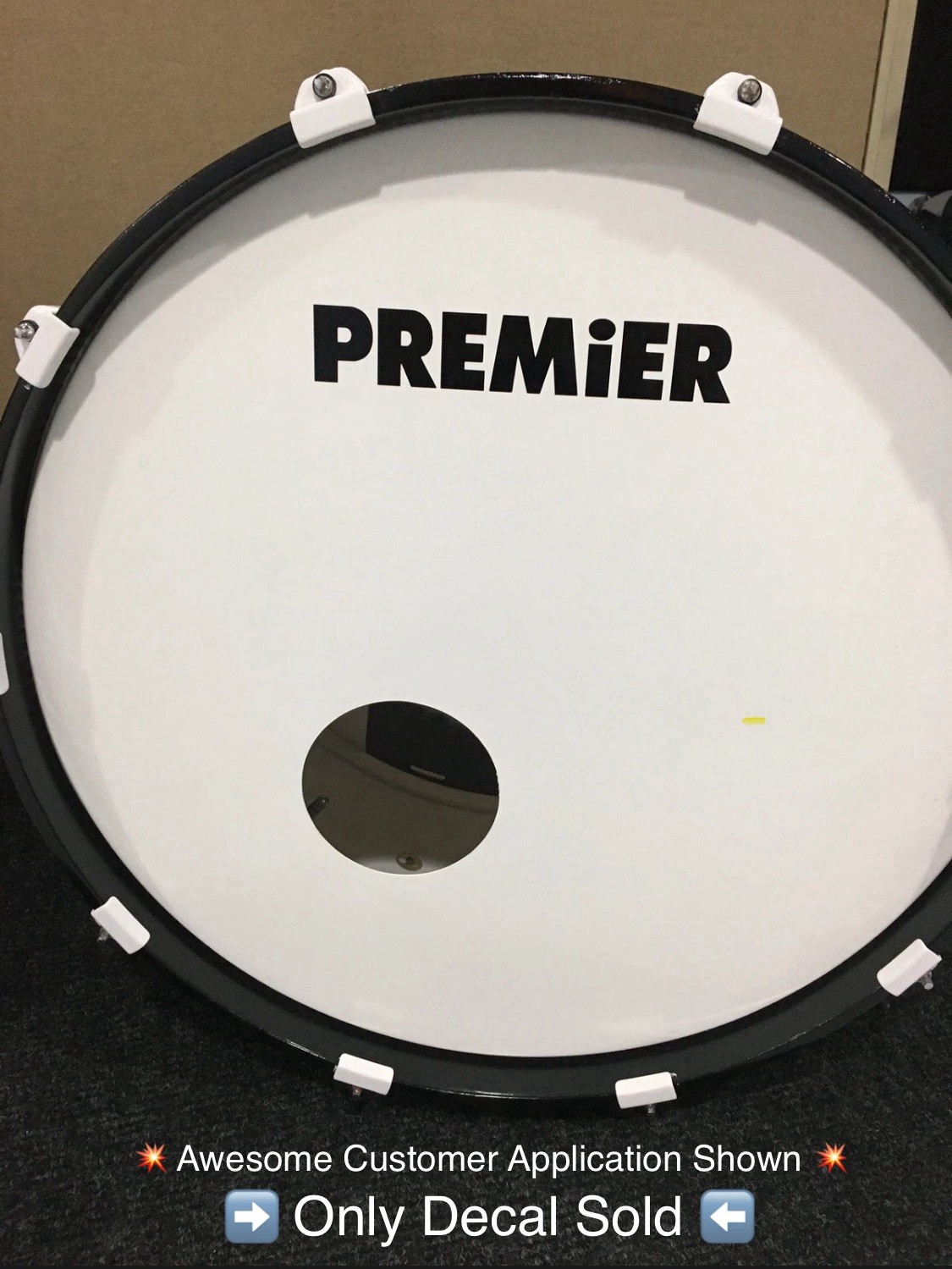 Premier Drum Head Logo Decal Black High Quality PermanentVinyl Made USA 1.5 X 9”