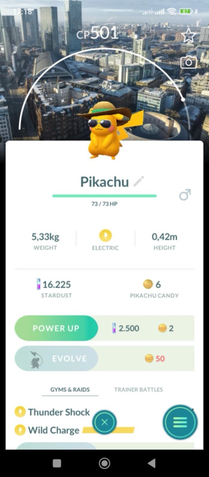 Pokémon Go| Shiny Pikachu Summer Hat Manchester England background|PTC Or Trade