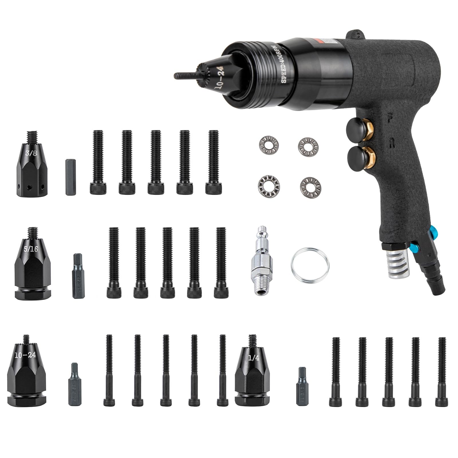 1/4" Pneumatic Rivet Nut Gun With 10-24''&1/4'' &5/16'' &3/8'' Automatic Nutsert