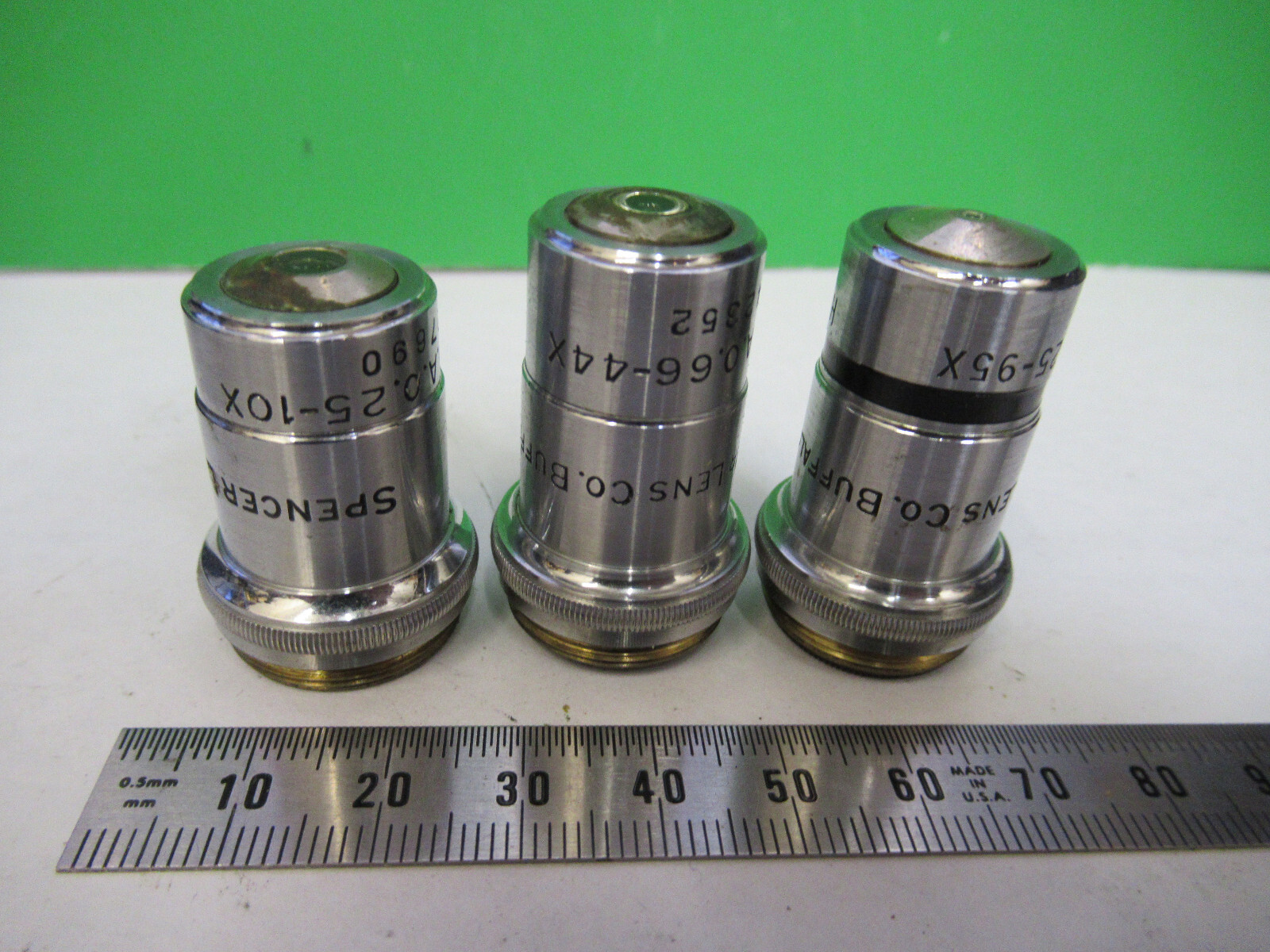 SPENCER 10X 44X 95X OBJECTIVE LOT MICROSCOPE PART OPTICS AS PICTURED X9-B-77