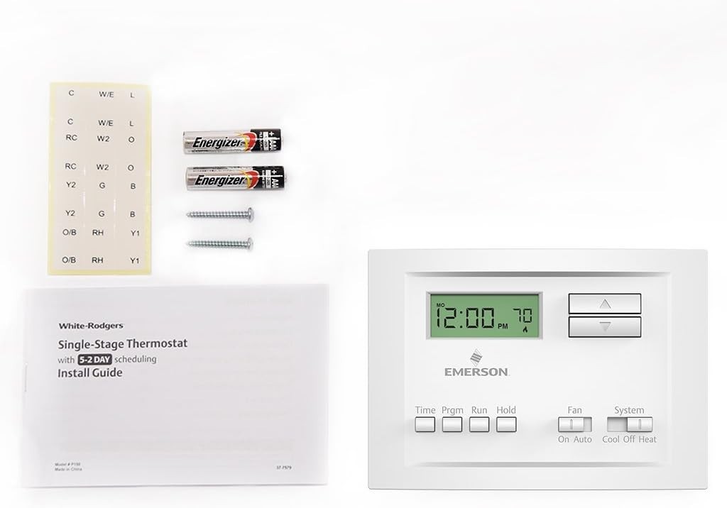 P150 Programmable Thermostat, 5-2 Day, Single Stage, Wired, LCD, Wall Mount