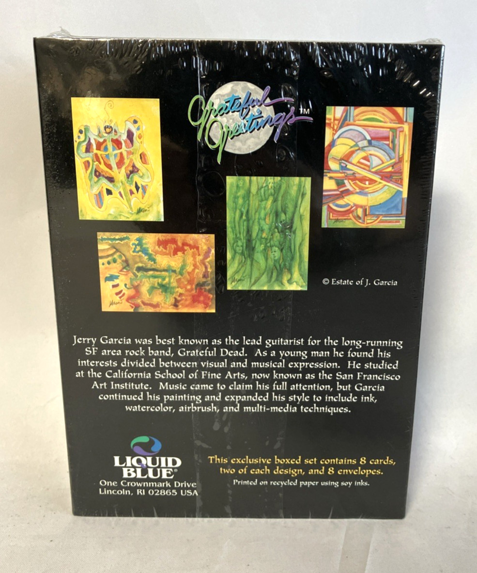 Sealed Jerry Garcia Grateful Greetings Card Set Liquid Blue 8 Cards & Envelopes