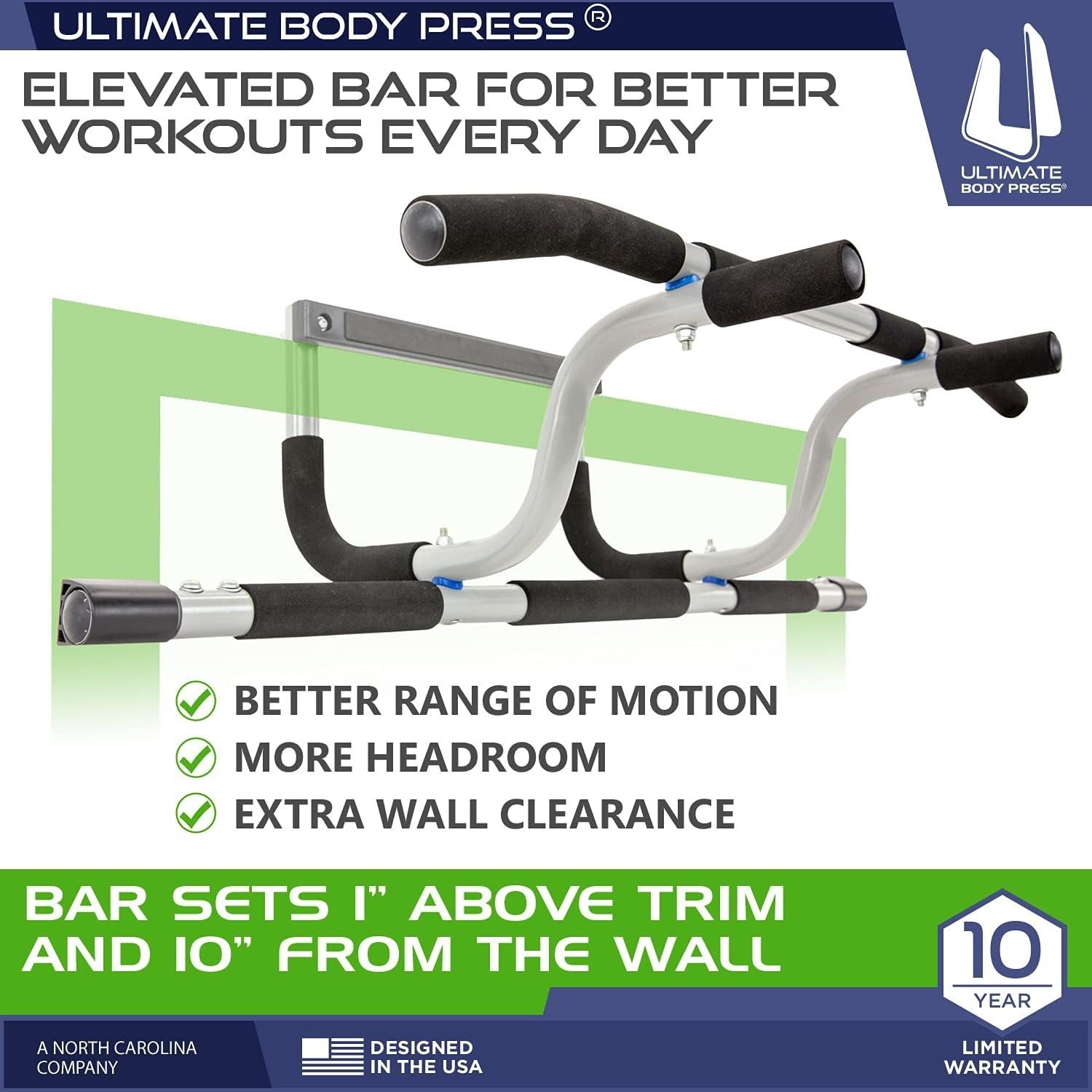 Body Press Doorway Pull Up Bar Elevated Bar Adjustable Width Strength Training