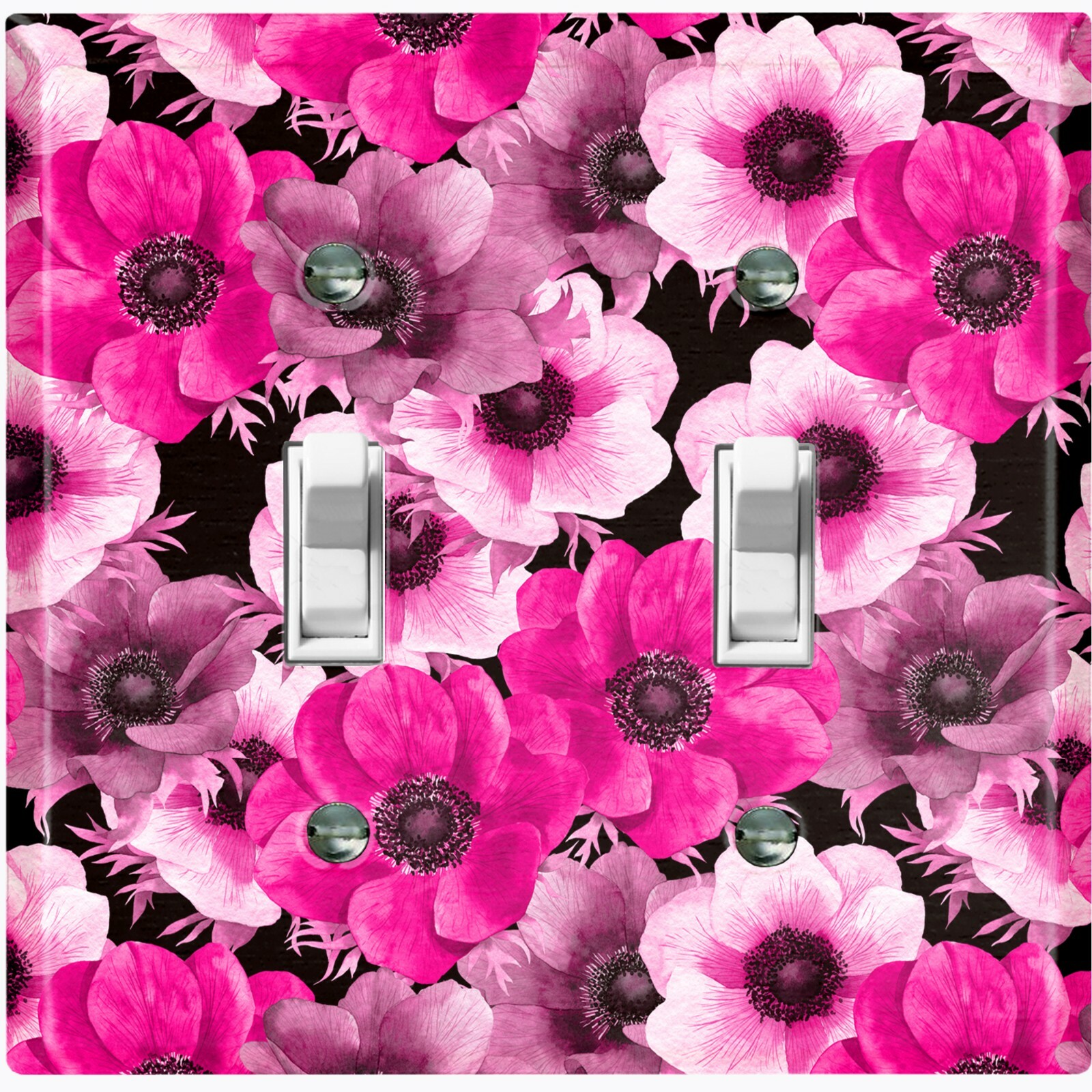 Metal Light Switch Cover Wall Plate Pretty Flower Pink White Bouquet