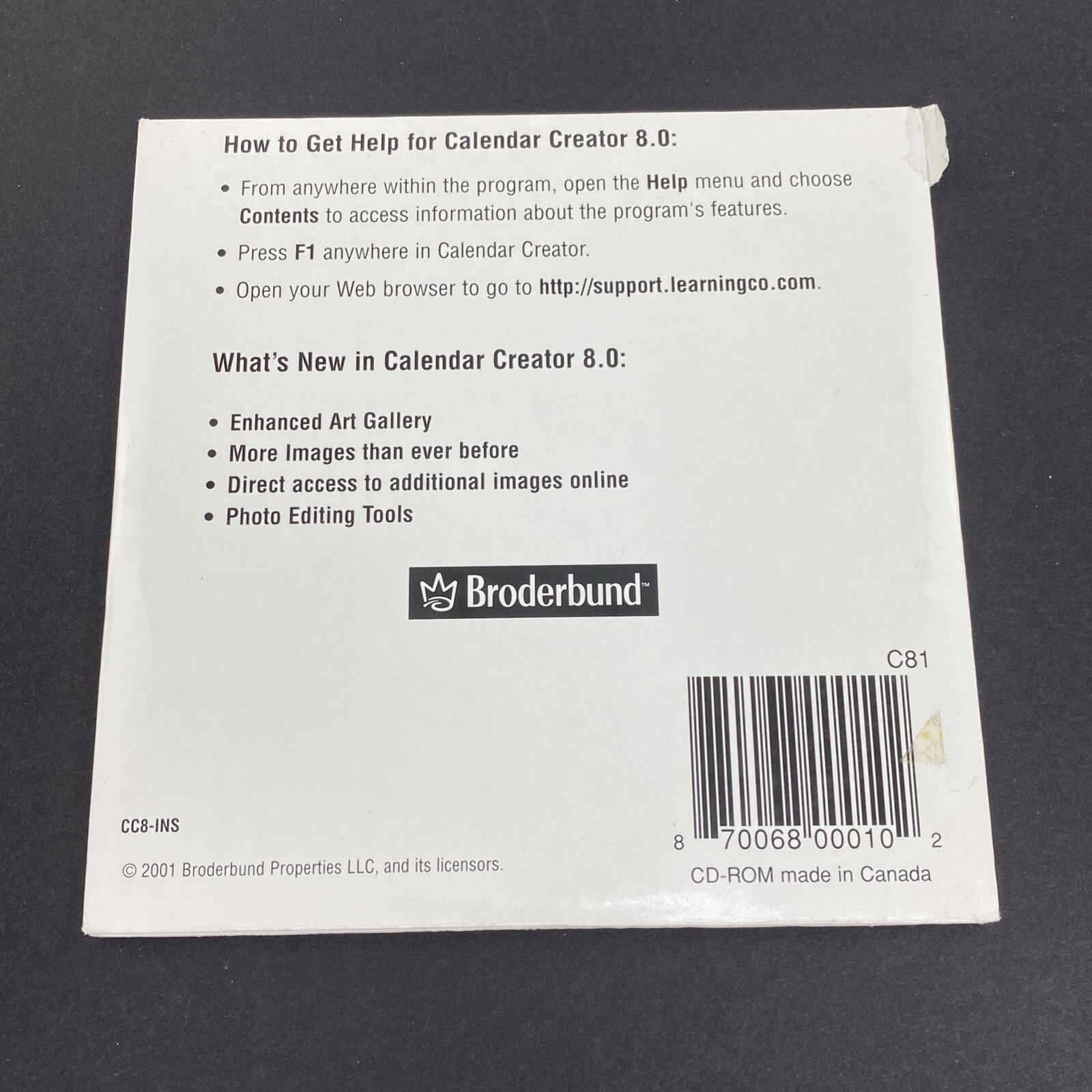 Calendar Creator 8.0 PC CD-Rom 2001 Broderbund