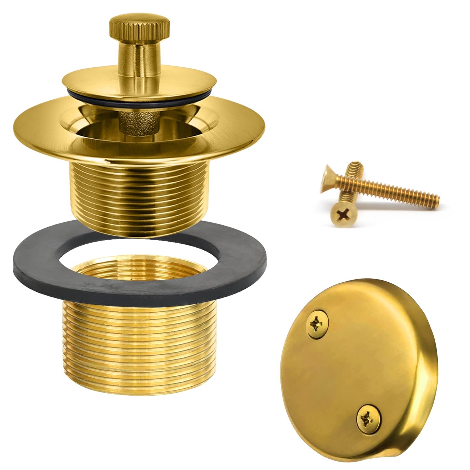 LXLOTUS Brushed Gold Bathtub Drain - Lift and Turn - Gold/Brass
