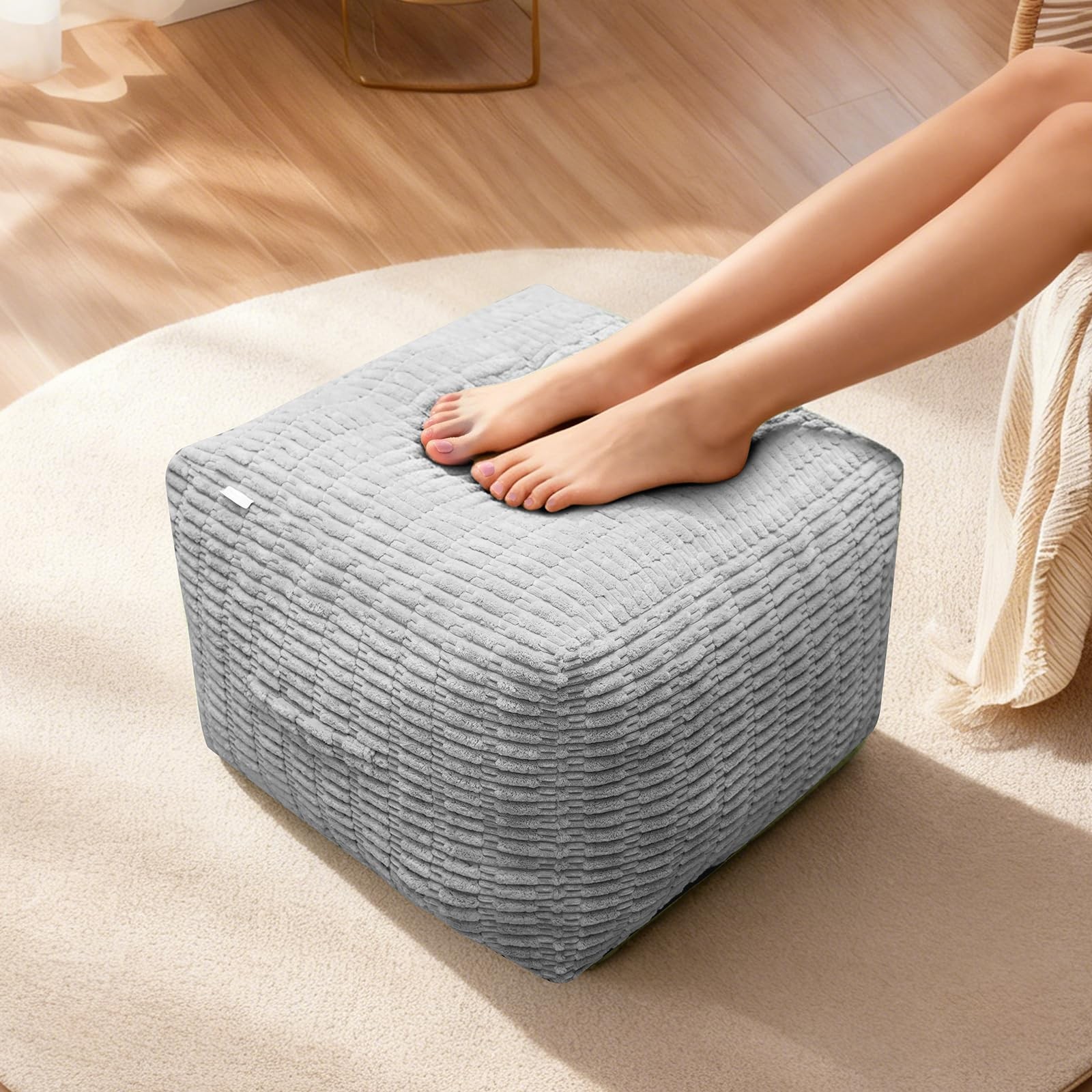 Pouf Ottoman, Soft Corduroy Pouf, Poofy Ottoman Foot Rest，Poufs for Adults, P...